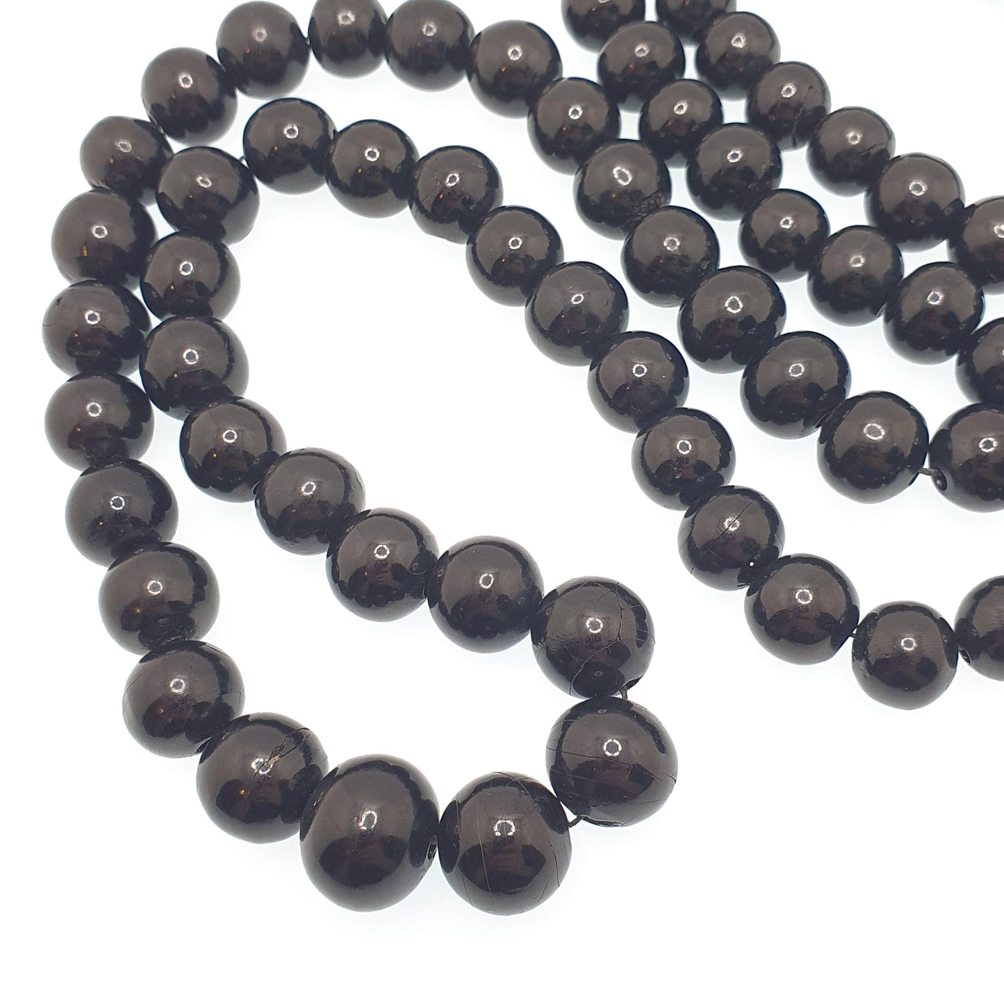 Antique Victorian Whitby Jet Round Bead Necklace Very Long 99cm 38" Graduating Genuine Mourning Vintage