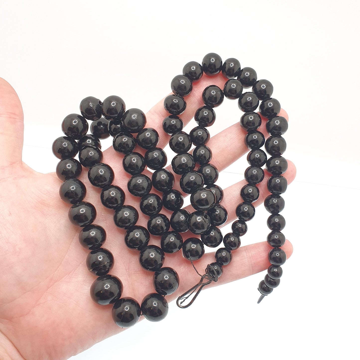 Antique Victorian Whitby Jet Round Bead Necklace Very Long 99cm 38" Graduating Genuine Mourning Vintage