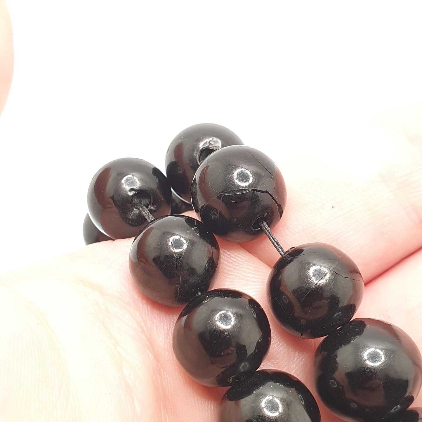 Antique Victorian Whitby Jet Round Bead Necklace Very Long 99cm 38" Graduating Genuine Mourning Vintage