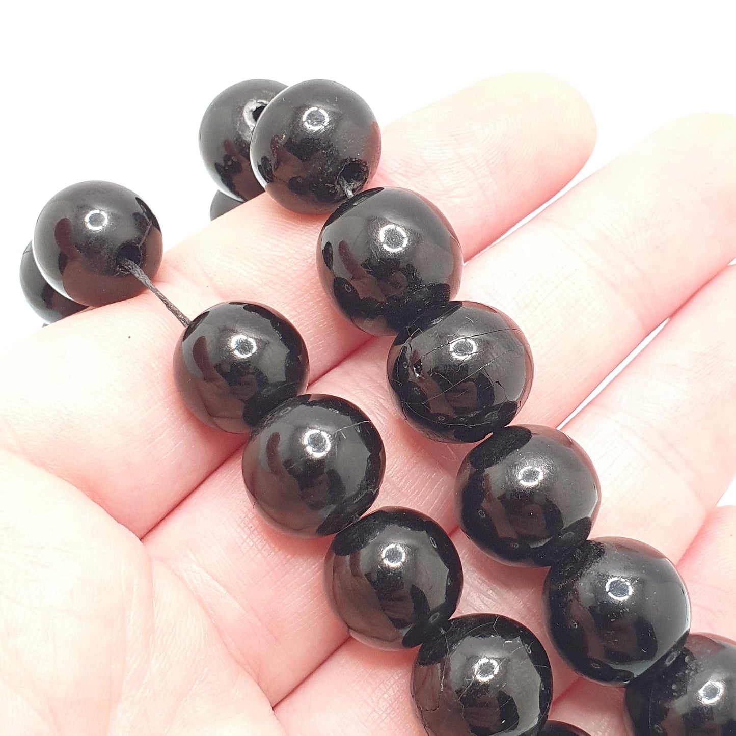 Antique Victorian Whitby Jet Round Bead Necklace Very Long 99cm 38" Graduating Genuine Mourning Vintage