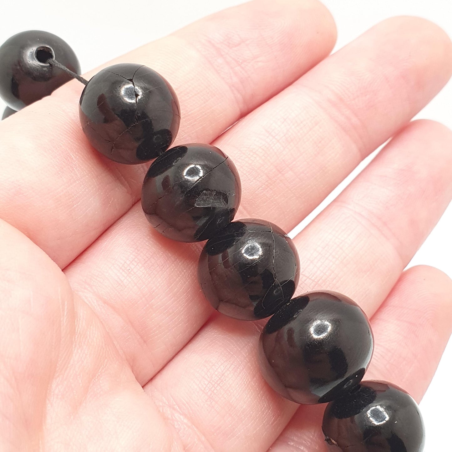 Antique Victorian Whitby Jet Round Bead Necklace Very Long 99cm 38" Graduating Genuine Mourning Vintage