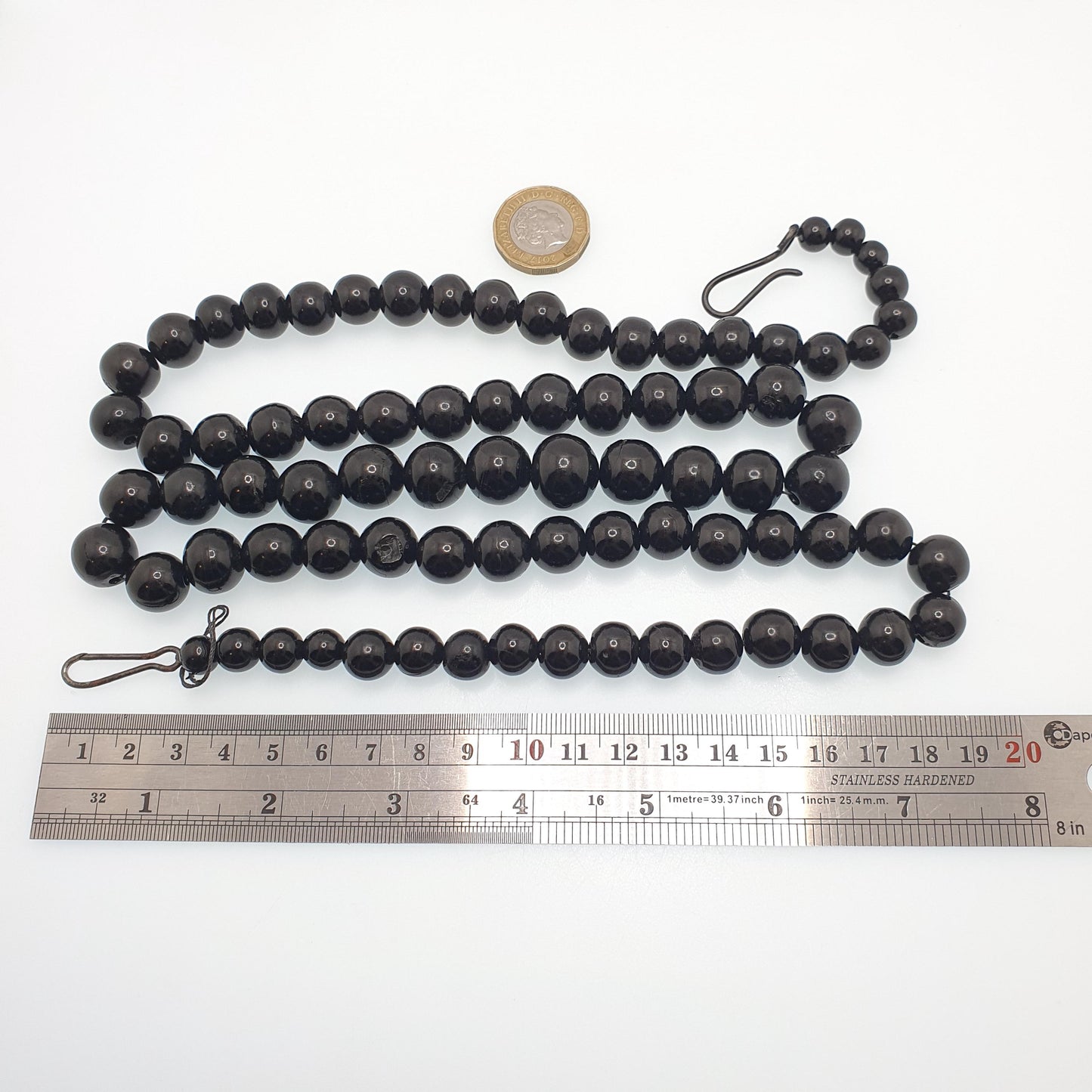 Antique Victorian Whitby Jet Round Bead Necklace Very Long 99cm 38" Graduating Genuine Mourning Vintage