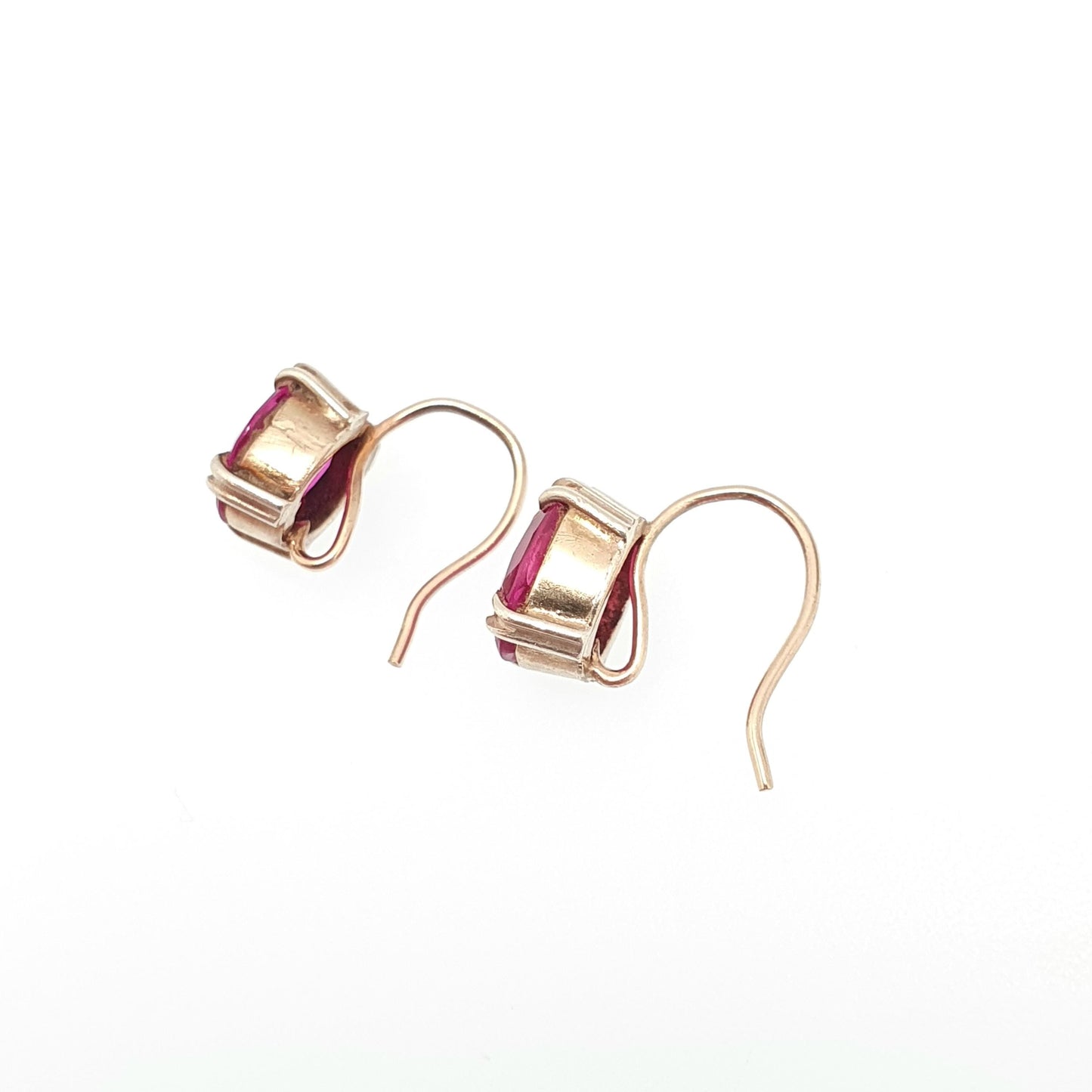 Antique 9ct Gold Ruby Earrings Art Deco Hook Solid 9k 9kt Oval Cut Solitaire Hook Vintage