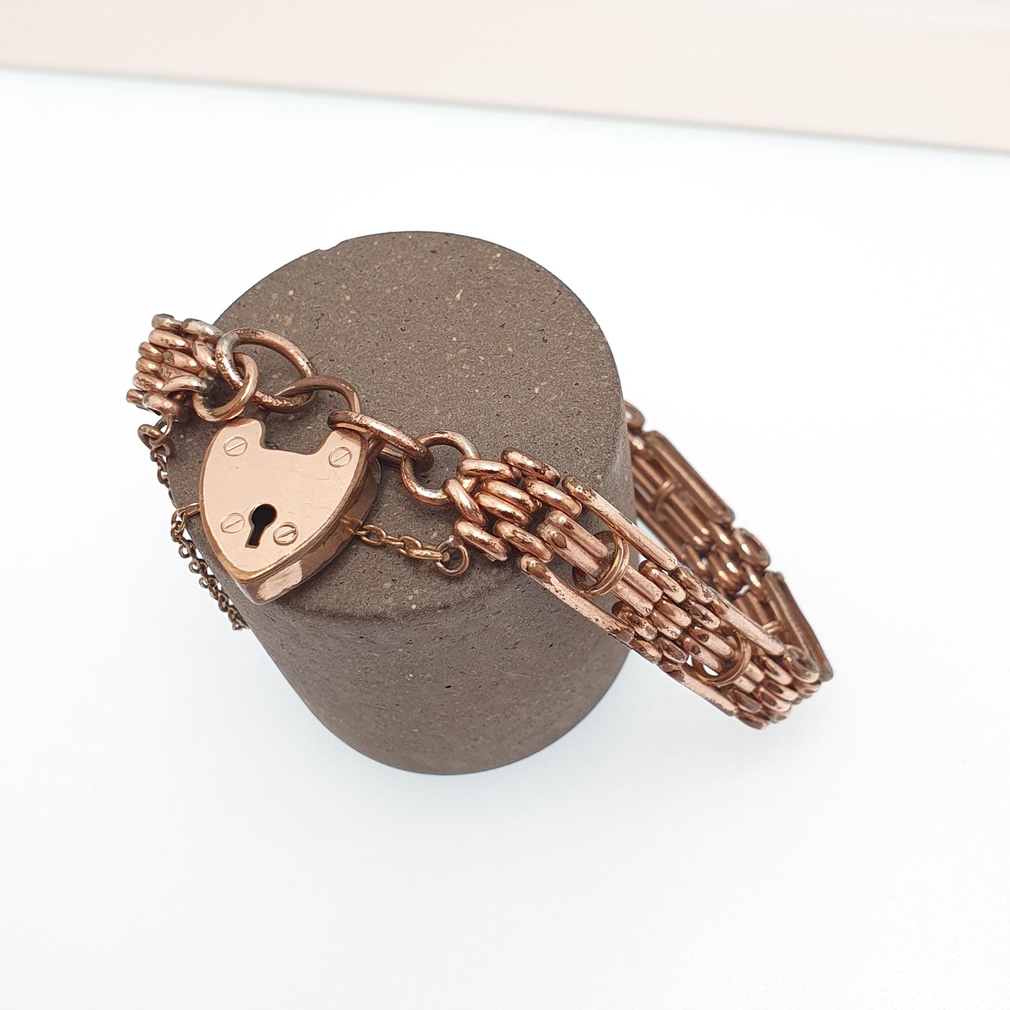 Antique Rose Rolled Gold Gate Link Link Bracelet Padlock Clasp Lock Gold Filled 18.5cm 20.98g Vintage