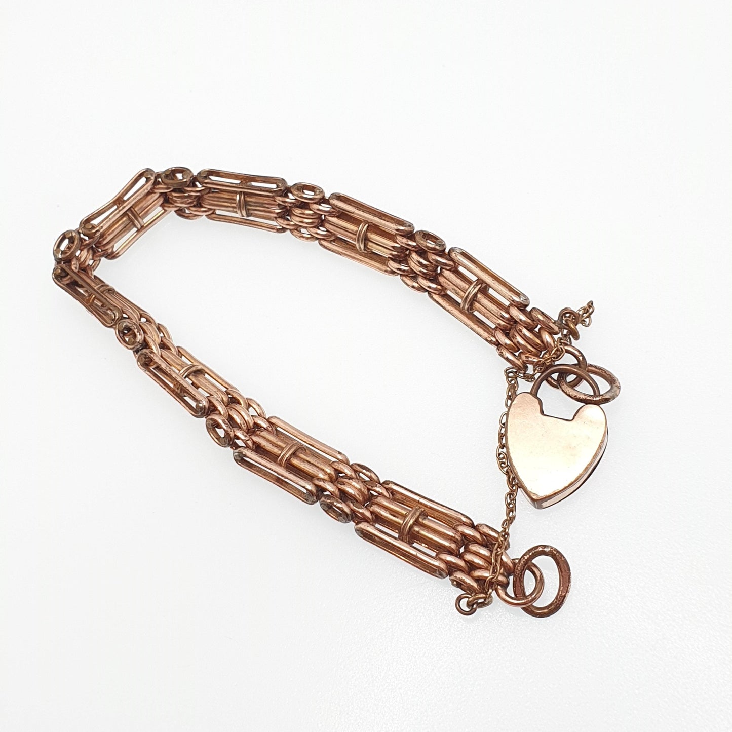 Antique Rose Rolled Gold Gate Link Link Bracelet Padlock Clasp Lock Gold Filled 18.5cm 20.98g Vintage