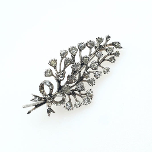 Antique Victorian Solid Silver Diamond Paste Floral Spray Brooch Sparkly Flower Vintage Jewelry Jewellery