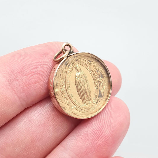 Antique 15ct Gold Religious Medal Coin Locket 1877 Lord Abbott Alcock Pendant Necklace Christian Monk Vintage Jewelry Jewellery