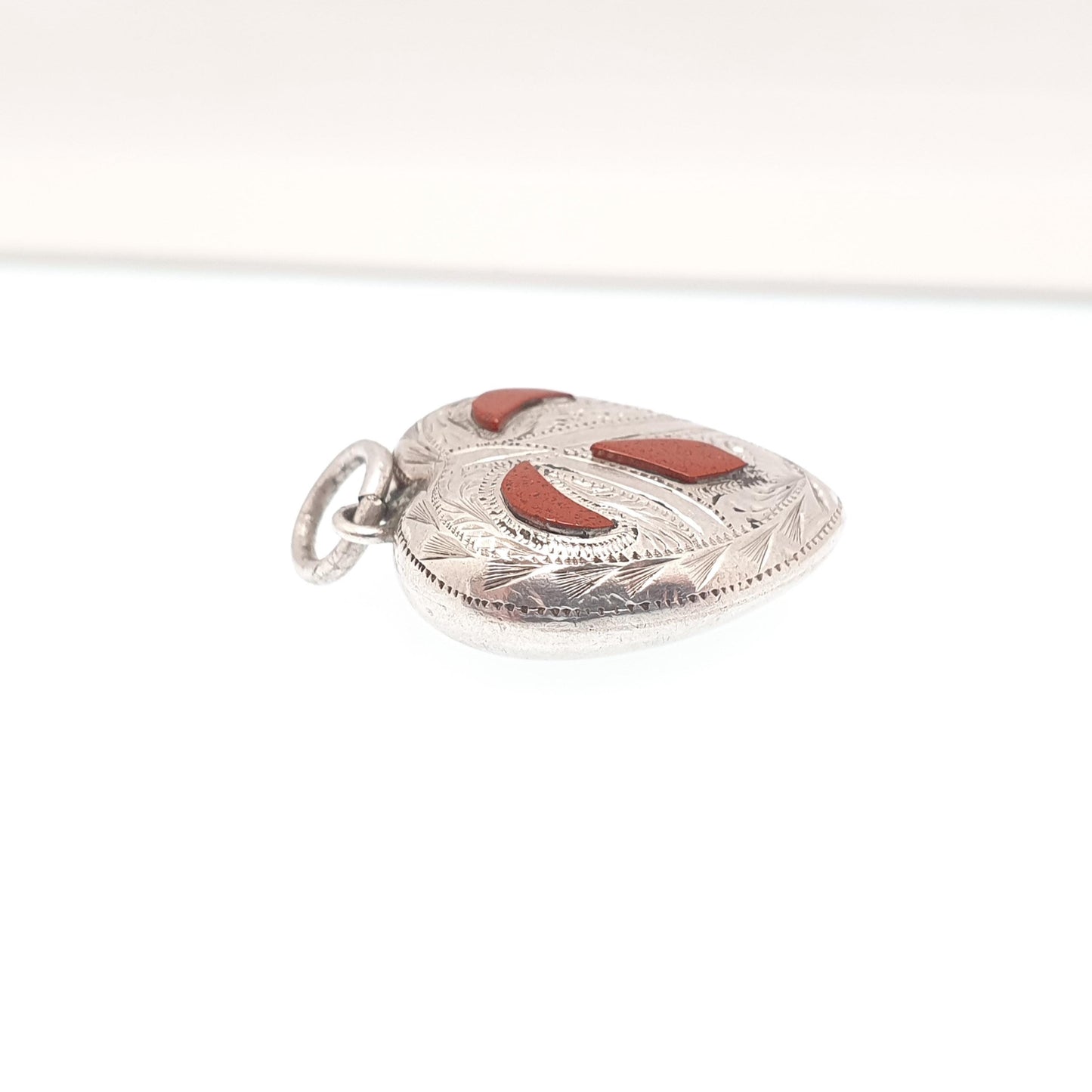 Antique Sterling Silver Scottish Heart Pendant Red Jasper Necklace Victorian Vintage Jewellery Jewelry