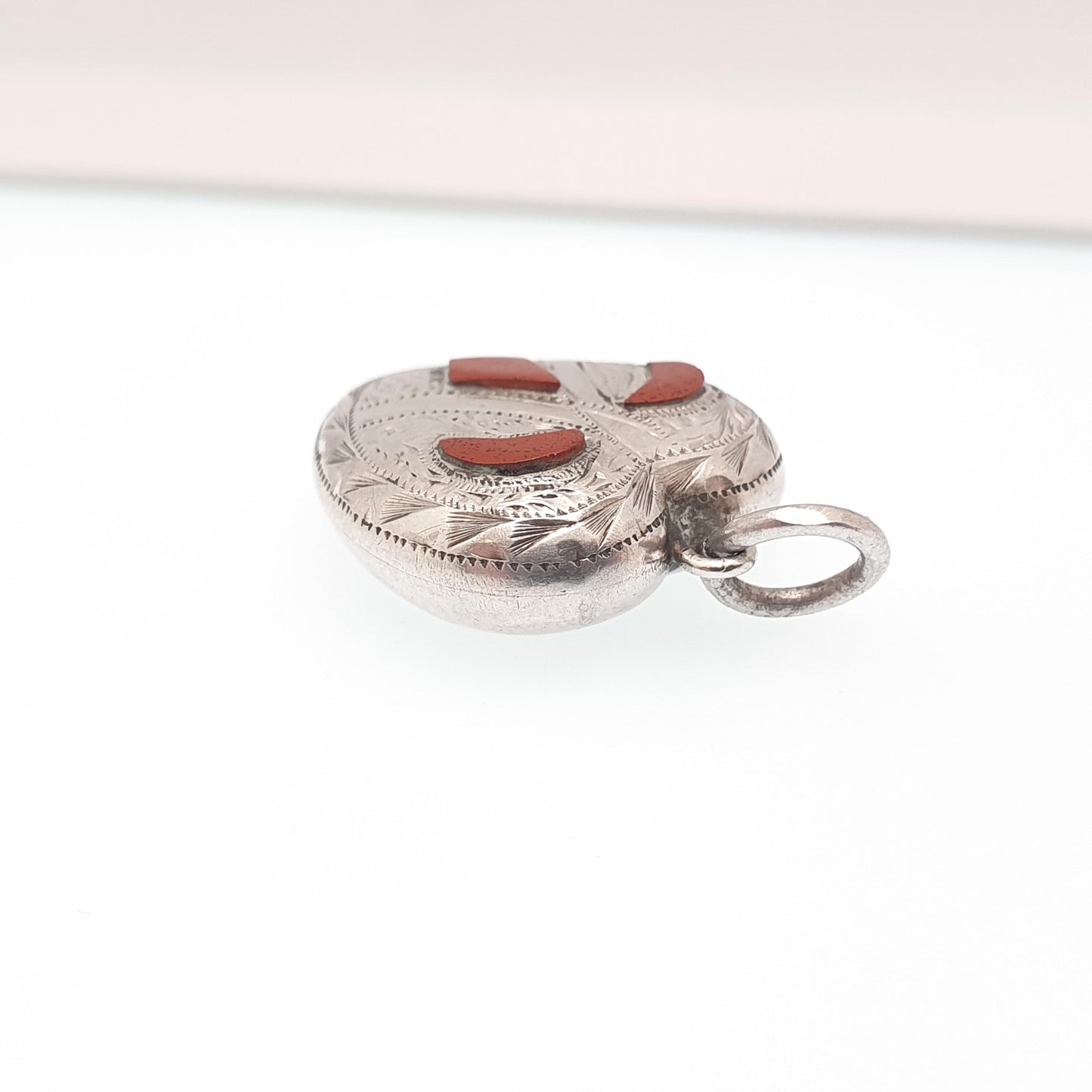 Antique Sterling Silver Scottish Heart Pendant Red Jasper Necklace Victorian Vintage Jewellery Jewelry