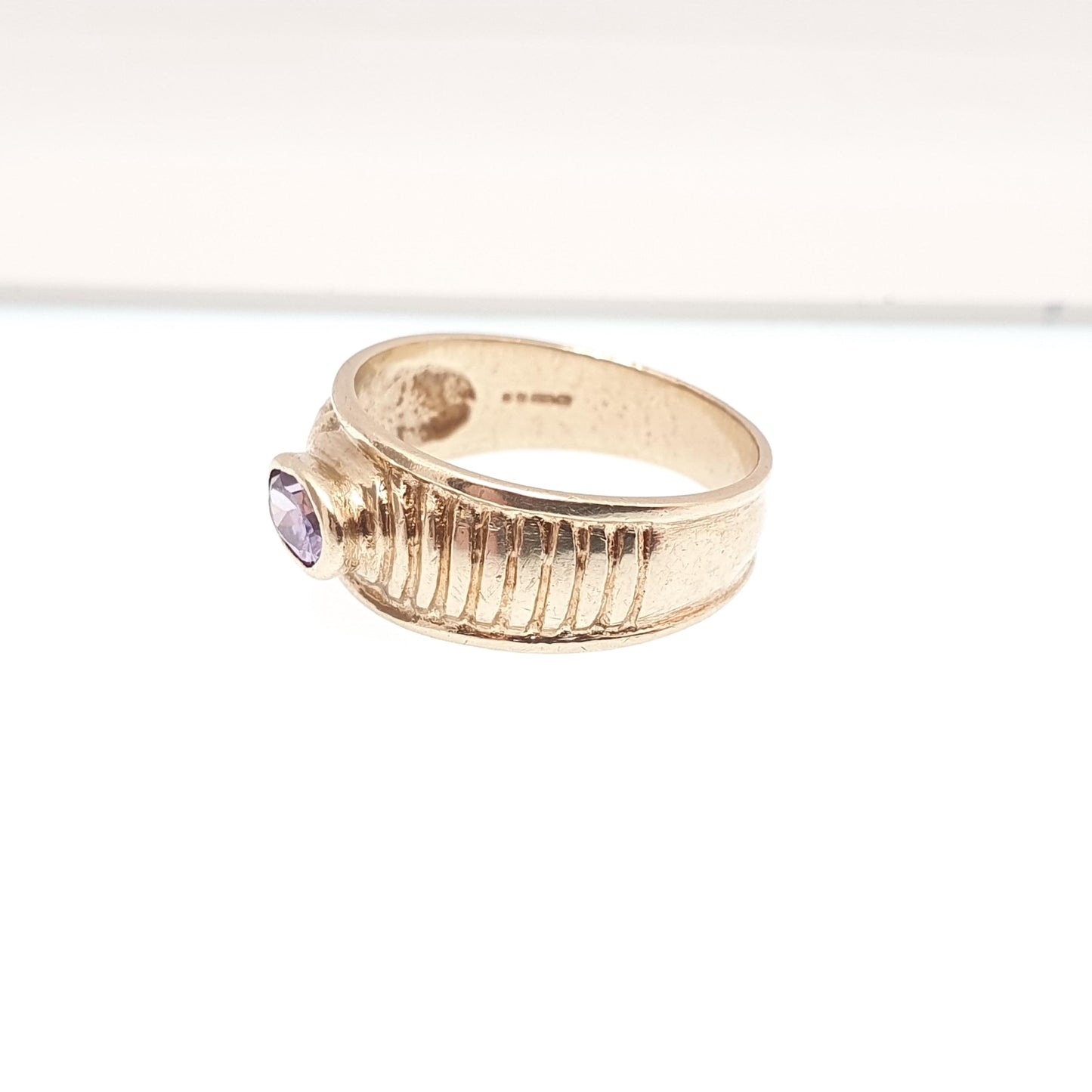 Vintage 9ct Gold Amethyst Ring Stepped Shoulder Domed Solitaire Oval Cut Solid 9k 9kt Womens Jewelry