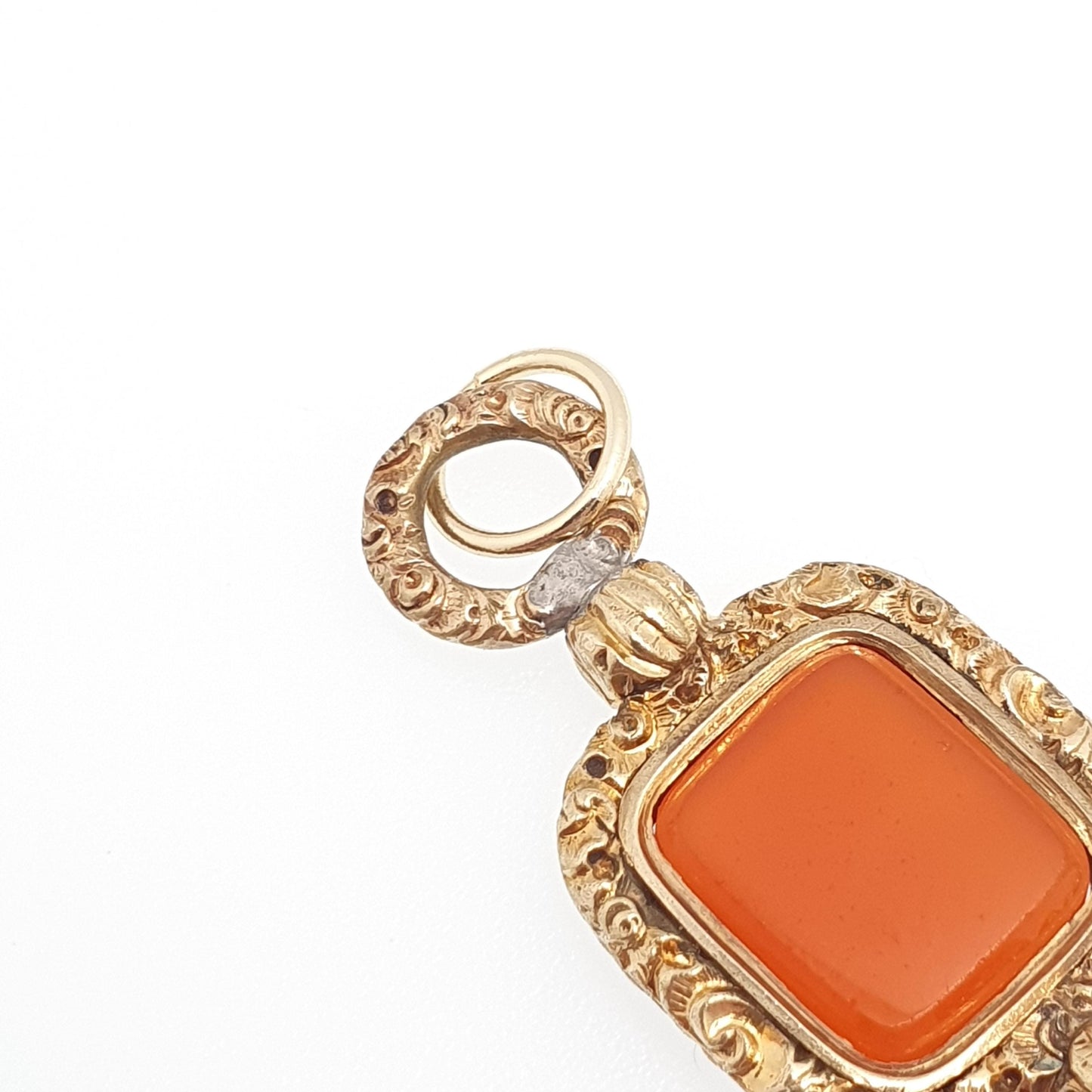 Antique Georgian Rolled Gold Carnelian Pocket Watch Key Fob Pendant Chased Necklace Gold Filled Vintage Jewellery Jewelry