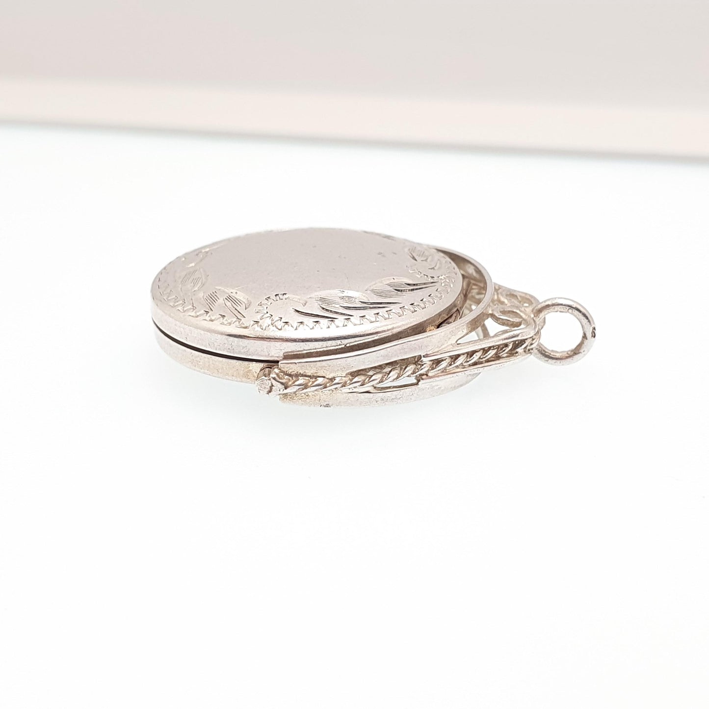 Vintage Sterling Silver Spinner Locket Pendant Fob Necklace Spinning Rotating Engraved Large Big Jewelry