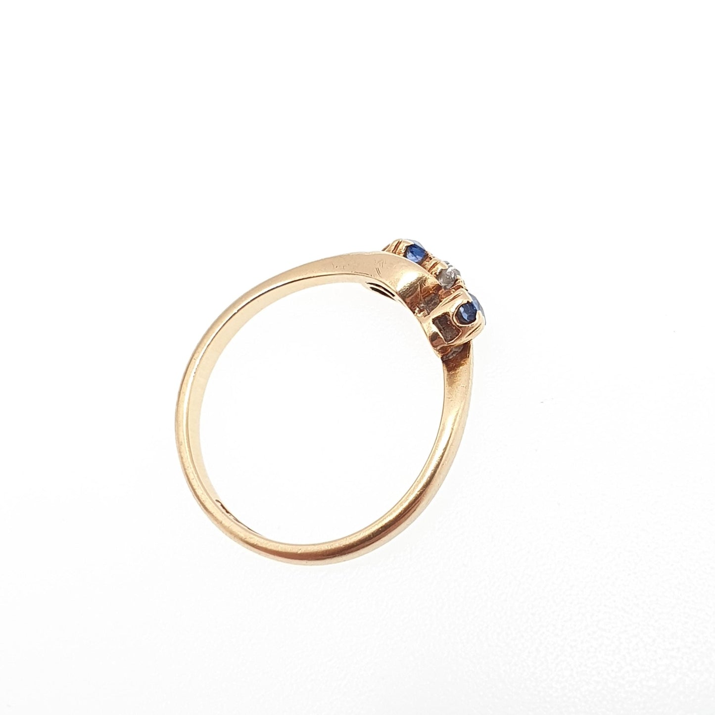 Antique Sapphire & Diamond Ring 18k 18ct Solid Gold 750 Trilogy Old Cut Genuine Natural Gemstone Vintage Jewelry Jewellery