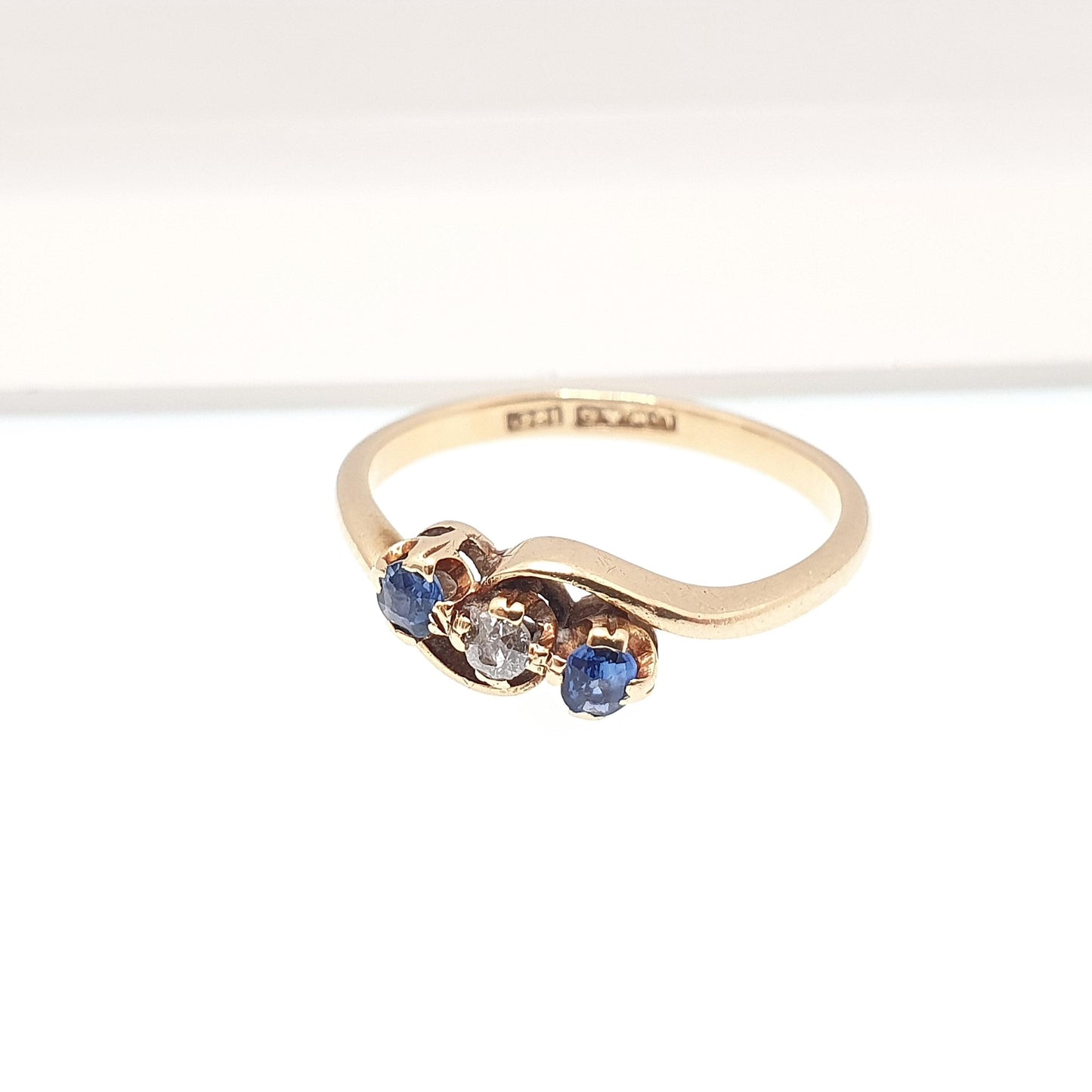 Antique Sapphire & Diamond Ring 18k 18ct Solid Gold 750 Trilogy Old Cut Genuine Natural Gemstone Vintage Jewelry Jewellery