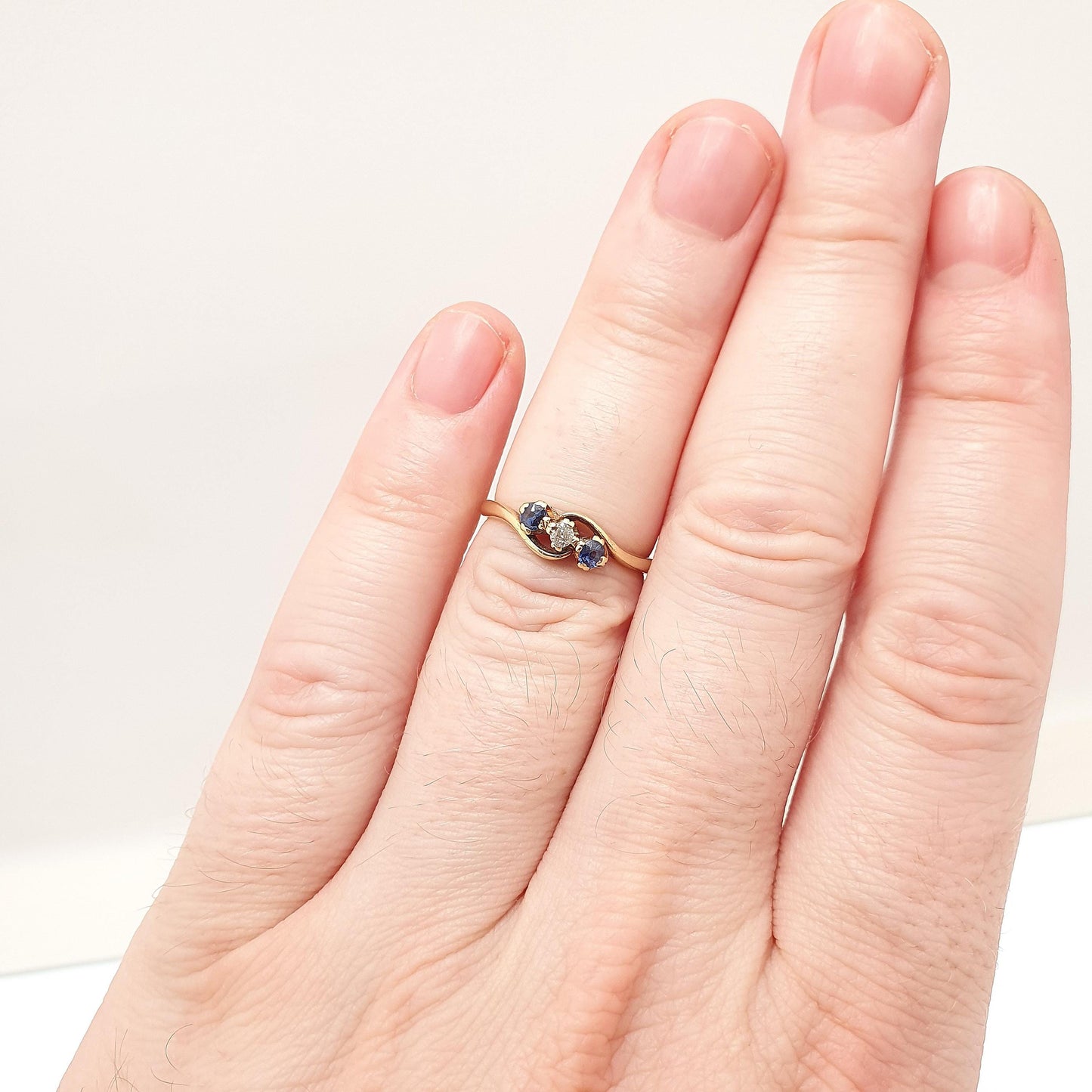 Antique Sapphire & Diamond Ring 18k 18ct Solid Gold 750 Trilogy Old Cut Genuine Natural Gemstone Vintage Jewelry Jewellery