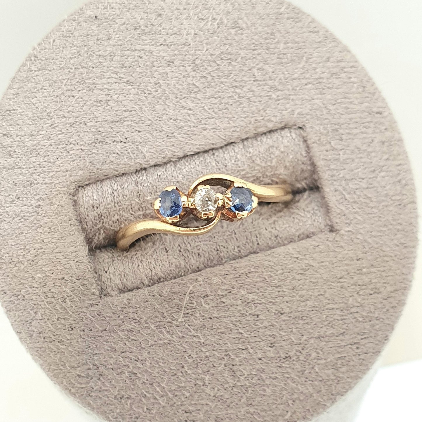 Antique Sapphire & Diamond Ring 18k 18ct Solid Gold 750 Trilogy Old Cut Genuine Natural Gemstone Vintage Jewelry Jewellery