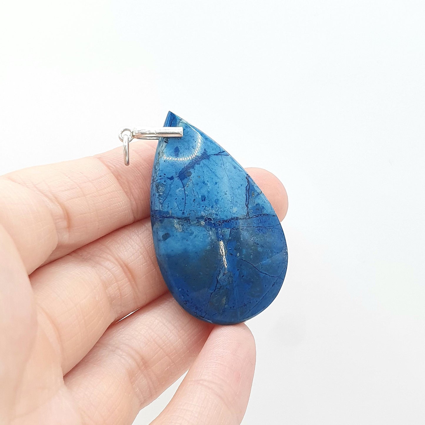 Antique Art Deco Sodalite Pendant Solid Silver Necklace Large Blue Teardrop Gemstone Large Jewelry Vintage Jewellery