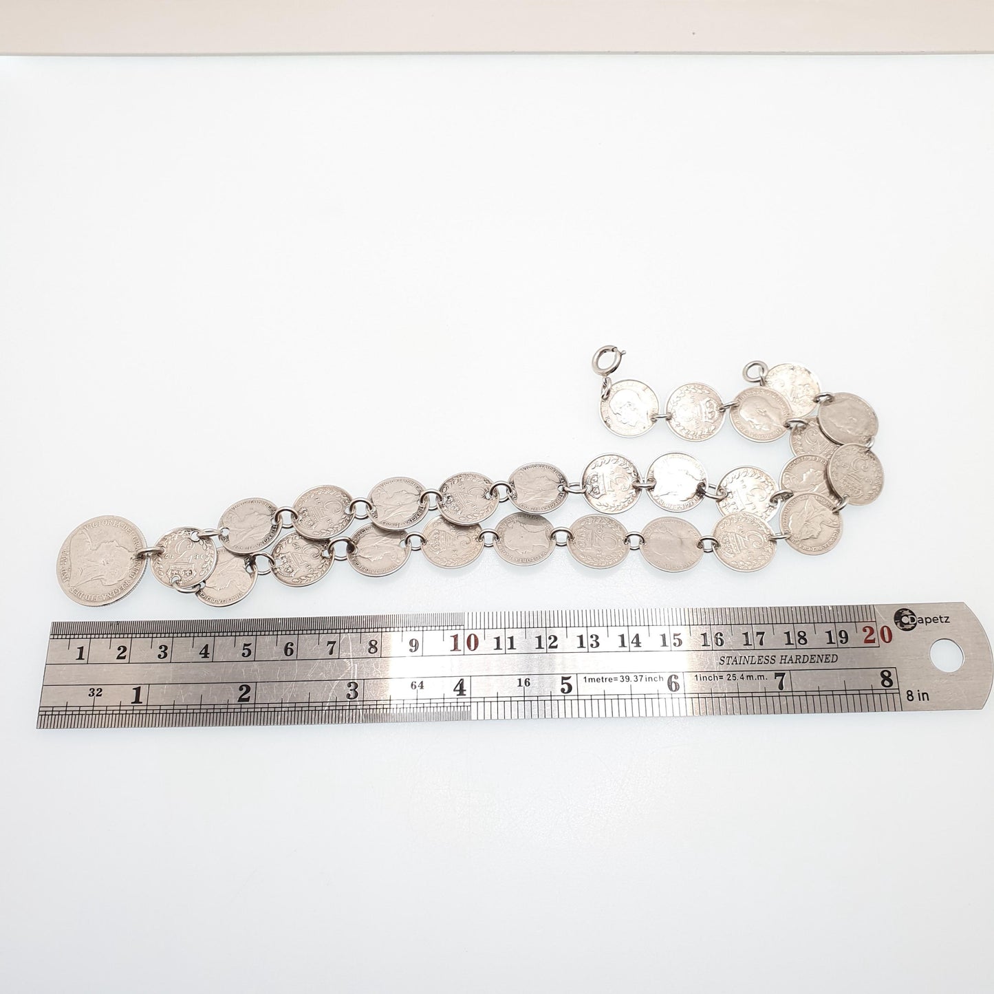 Antique Sterling Silver Coin Necklace Threepence Shilling Chain Vintage Womens Jewelry Jewellery