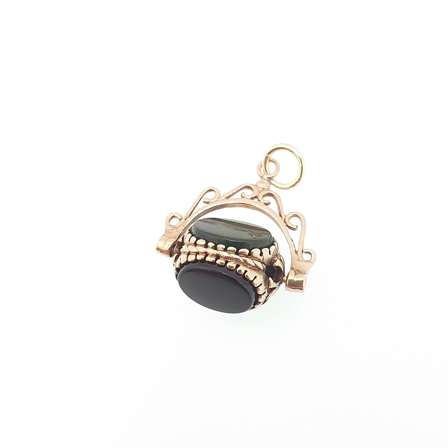 Vintage 9ct 9k Gold Spinner Fob Pendant Bloodstone Onyx Carnelian Necklace Victorian Style Jewelry Jewellery
