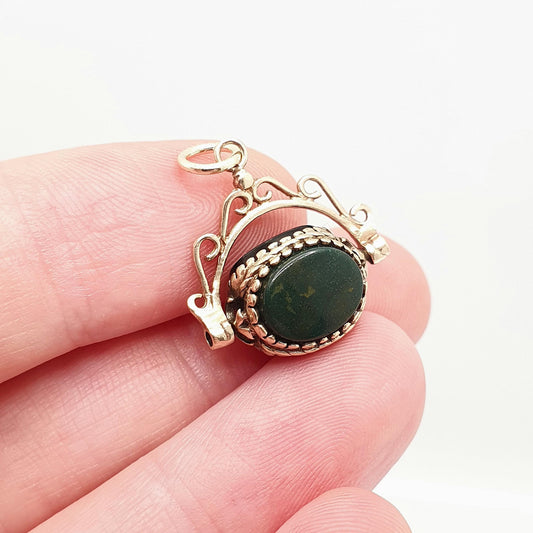 Vintage 9ct 9k Gold Spinner Fob Pendant Bloodstone Onyx Carnelian Necklace Victorian Style Jewelry Jewellery