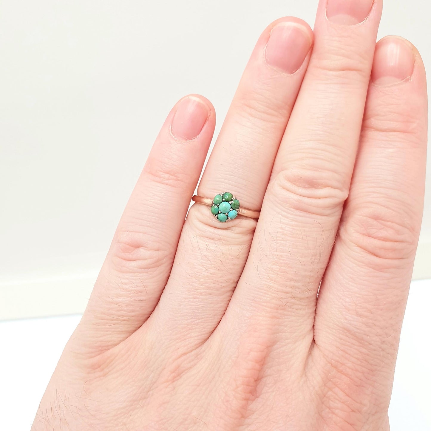 Antique Victorian 9ct Gold Turquoise Ring Cluster Forget Me Not Solid 9k Natural Gemstone Vintage