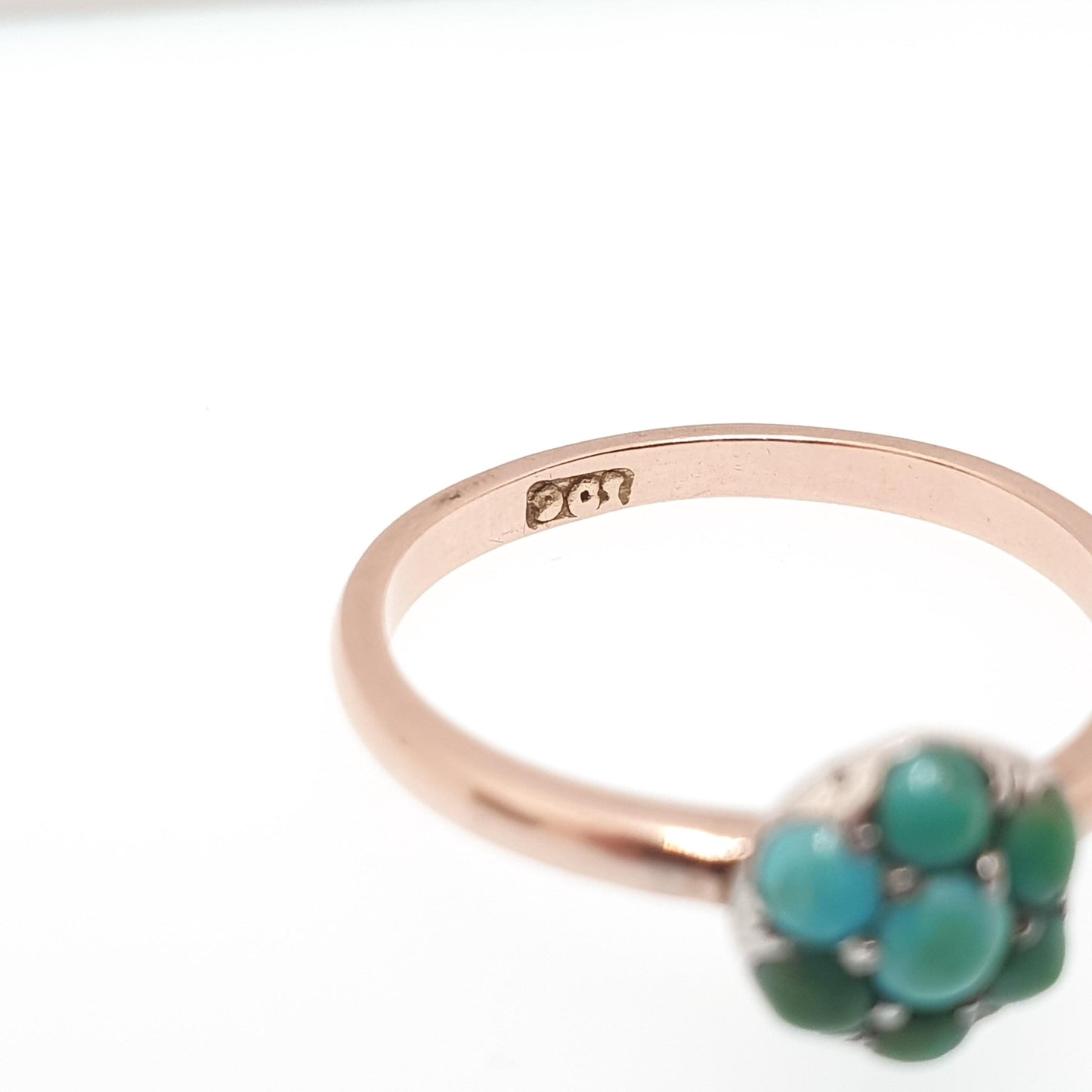 Antique Victorian 9ct Gold Turquoise Ring Cluster Forget Me Not Solid 9k Natural Gemstone Vintage
