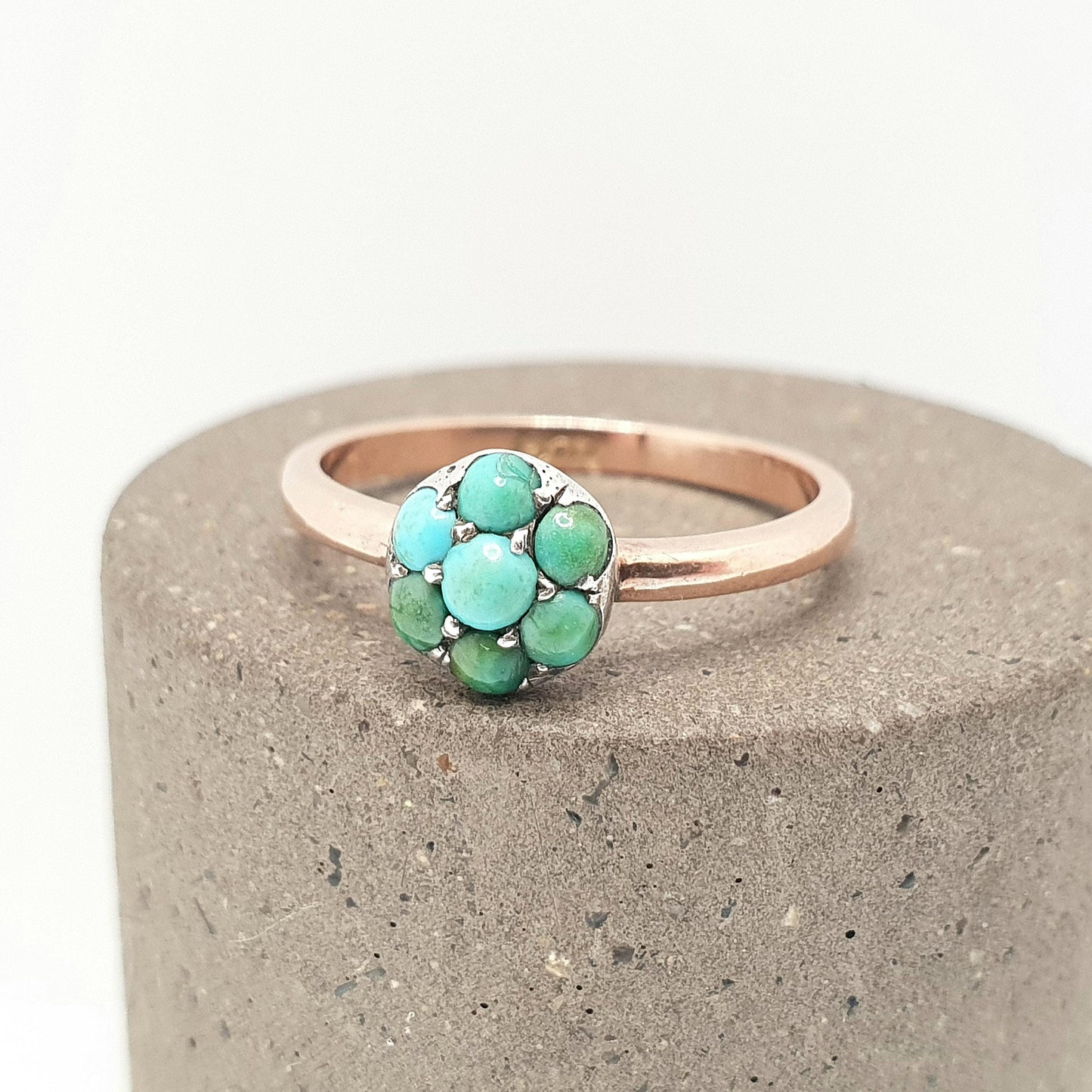 Antique Victorian 9ct Gold Turquoise Ring Cluster Forget Me Not Solid 9k Natural Gemstone Vintage