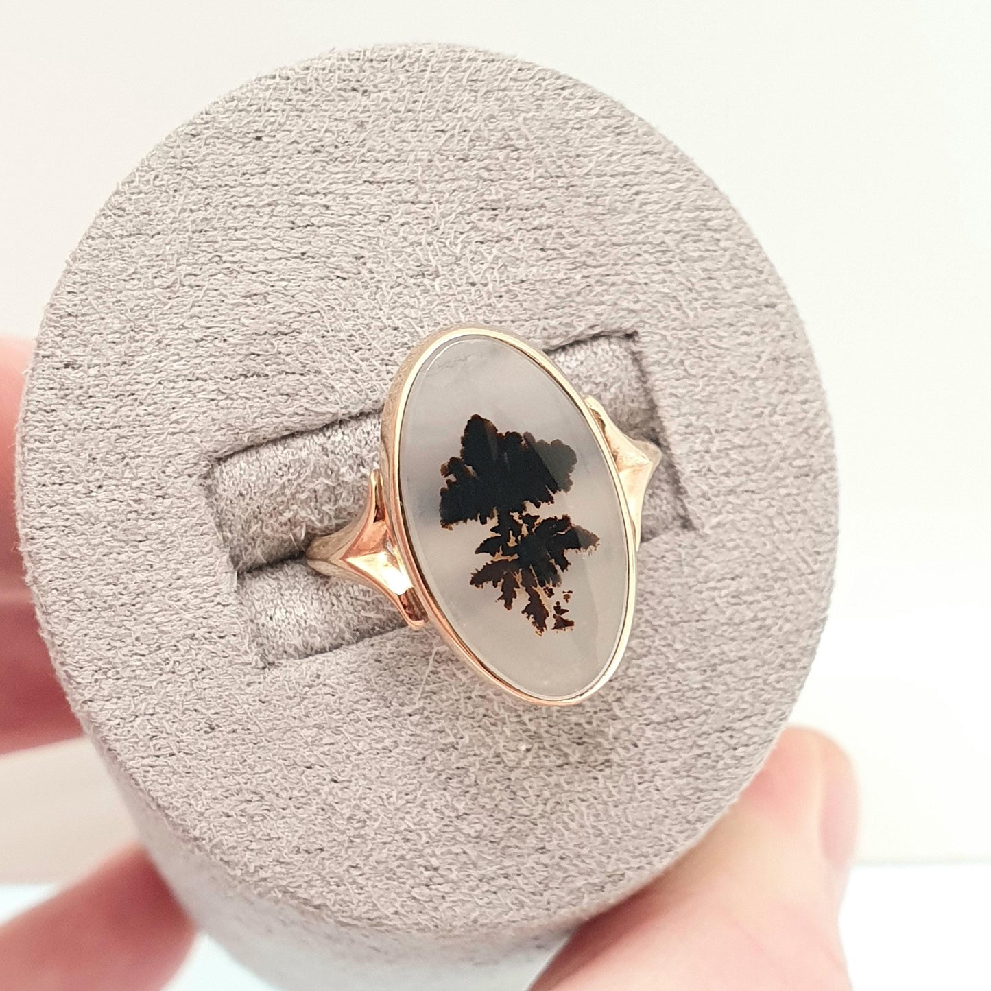 Antique 10k Gold Dendritic Agate Ring Veined Gemstone Signet Oval Solid 10kt 417 Vintage Jewelry