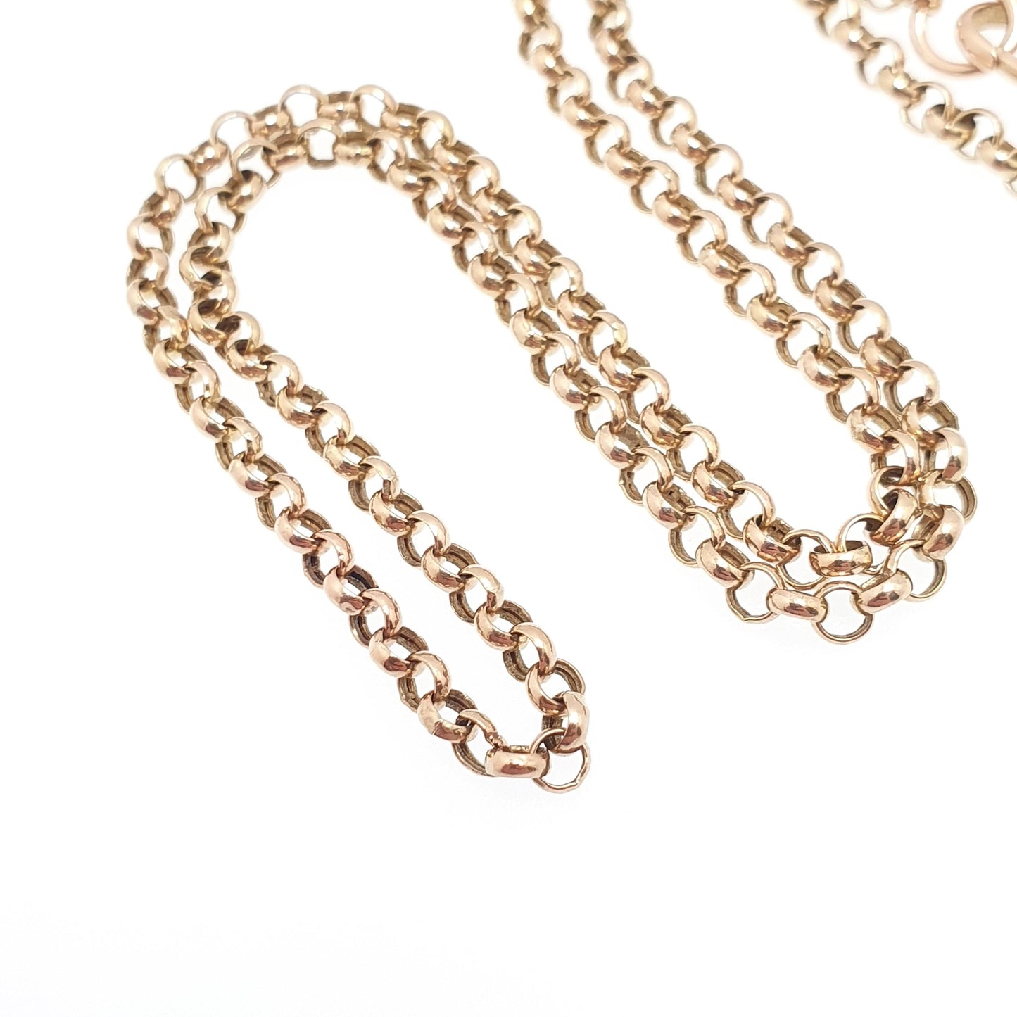 Vintage 9k 9ct Gold Belcher Link Chain Necklace Dog Clip Rolo Round 43cm 16.9" 4.11g Solid 375 Womens Mens
