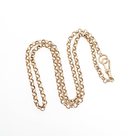 Vintage 9k 9ct Gold Belcher Link Chain Necklace Dog Clip Rolo Round 43cm 16.9" 4.11g Solid 375 Womens Mens