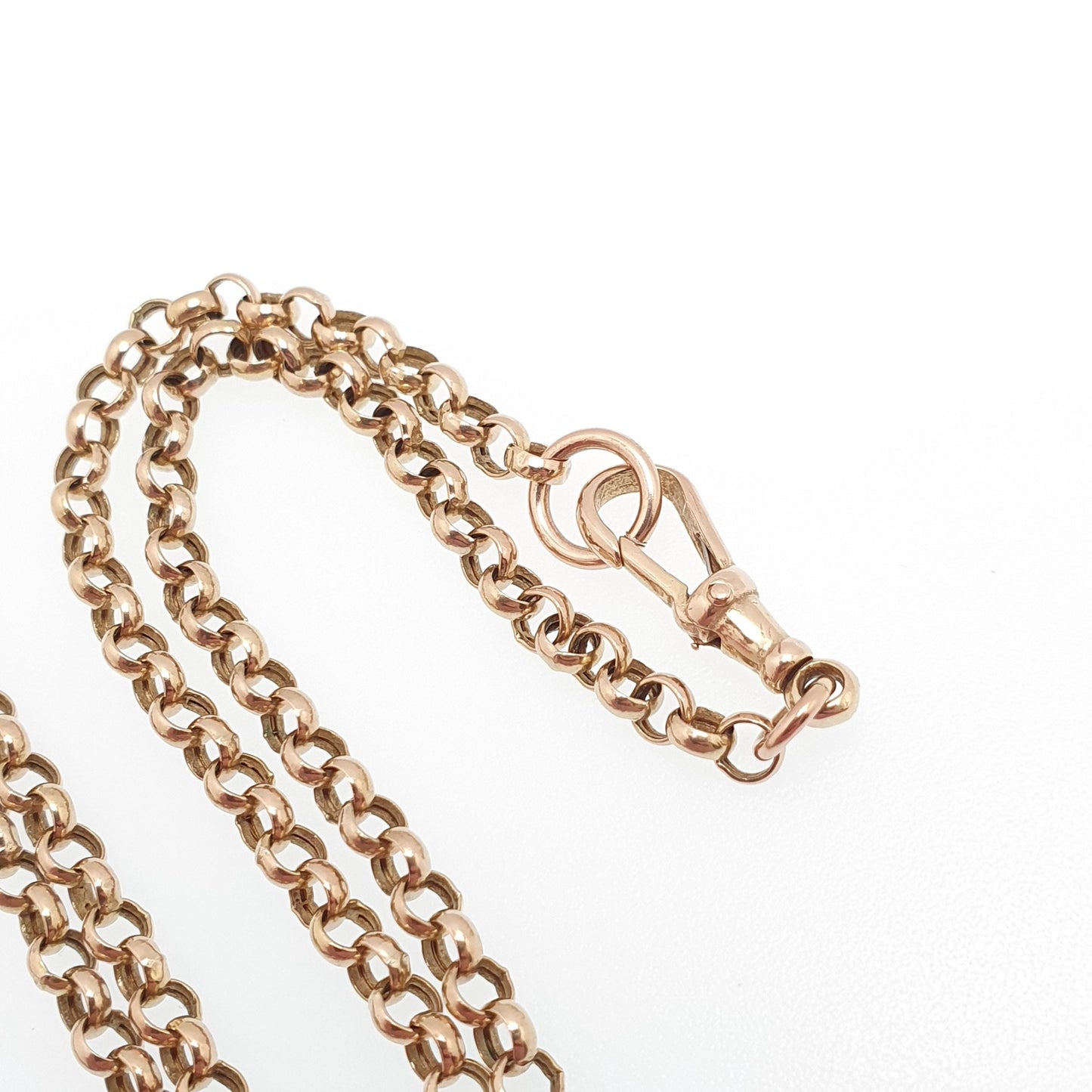 Vintage 9k 9ct Gold Belcher Link Chain Necklace Dog Clip Rolo Round 43cm 16.9" 4.11g Solid 375 Womens Mens