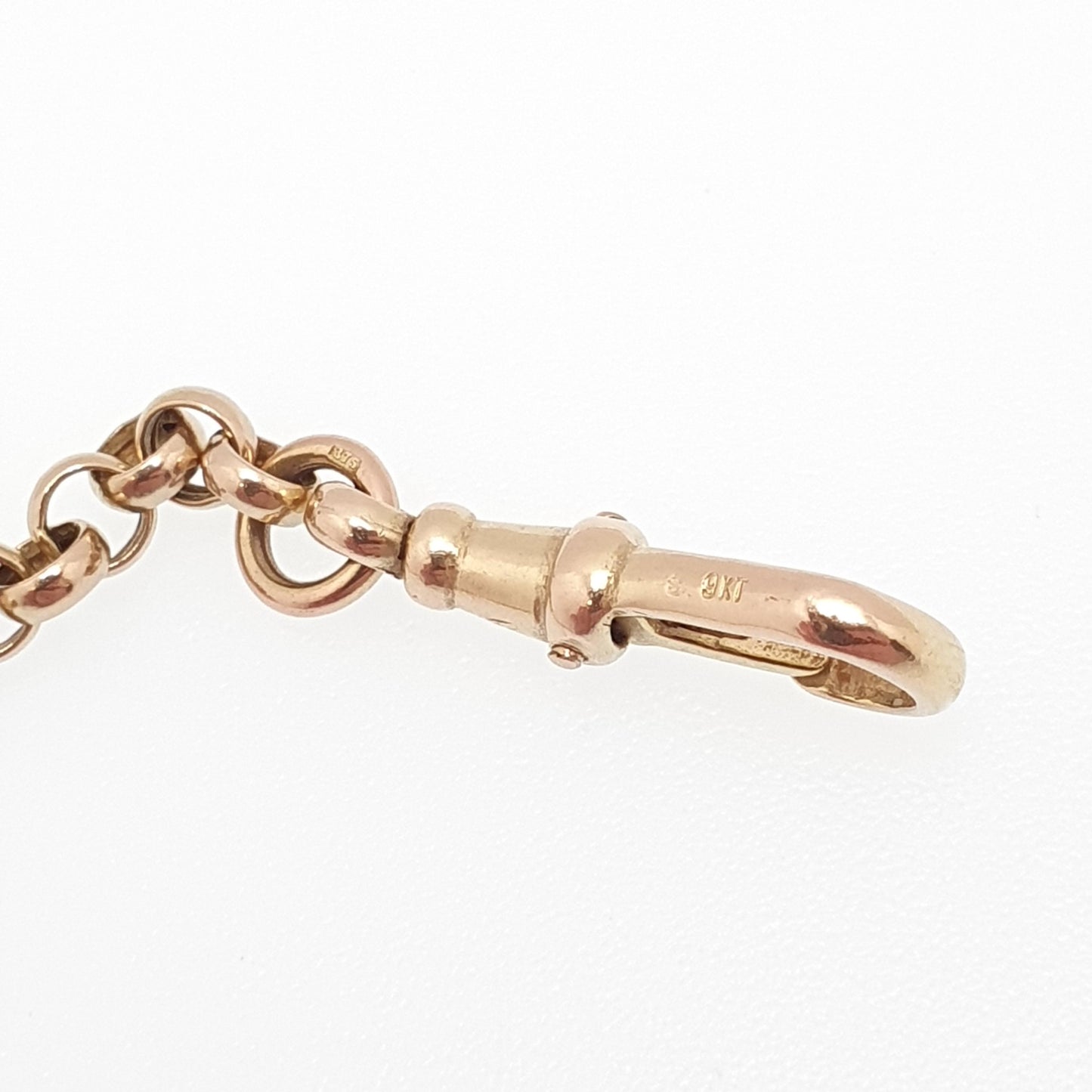 Vintage 9k 9ct Gold Belcher Link Chain Necklace Dog Clip Rolo Round 43cm 16.9" 4.11g Solid 375 Womens Mens