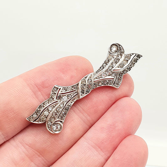 Antique Solid Silver Diamond Paste Brooch Art Deco Bow Scroll Pin 1920s Flapper Geometric Vintage Jewellery Jewelry