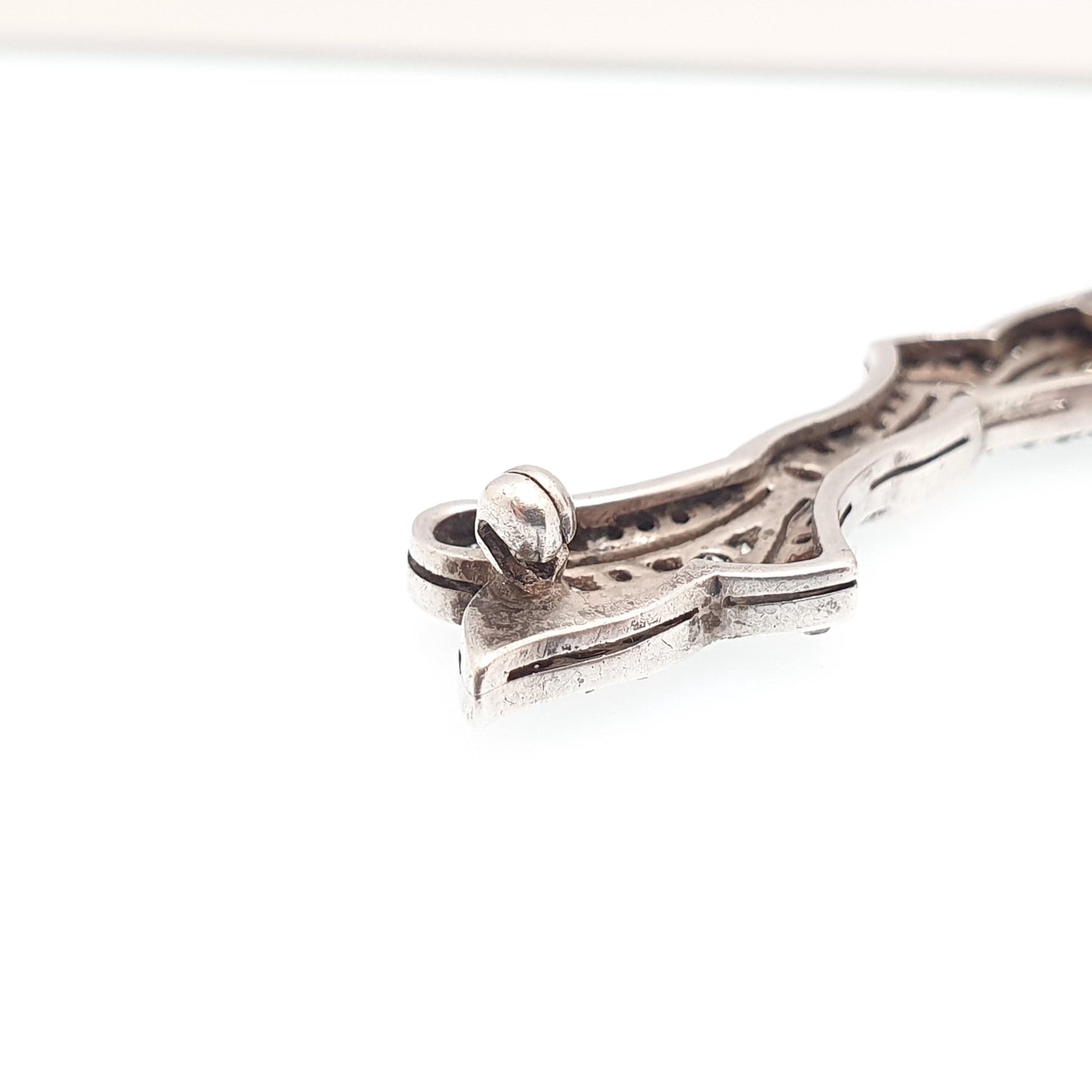Antique Solid Silver Diamond Paste Brooch Art Deco Bow Scroll Pin 1920s Flapper Geometric Vintage Jewellery Jewelry