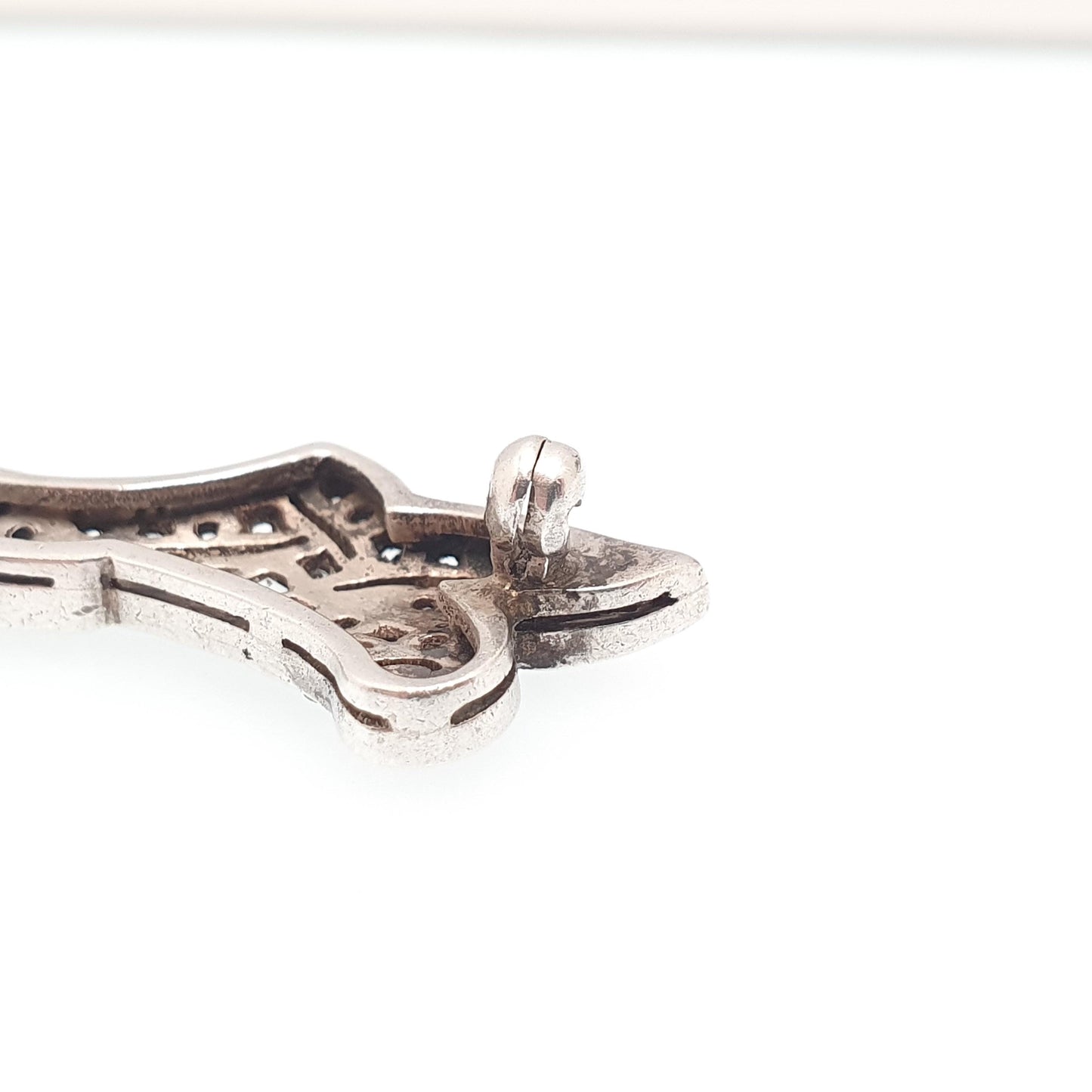 Antique Solid Silver Diamond Paste Brooch Art Deco Bow Scroll Pin 1920s Flapper Geometric Vintage Jewellery Jewelry
