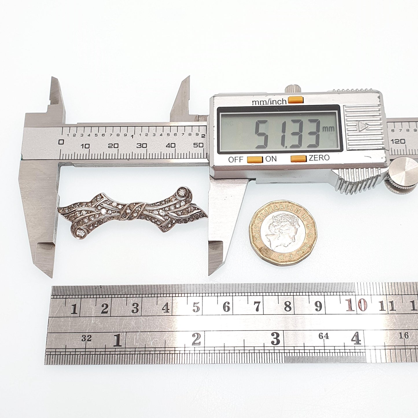 Antique Solid Silver Diamond Paste Brooch Art Deco Bow Scroll Pin 1920s Flapper Geometric Vintage Jewellery Jewelry