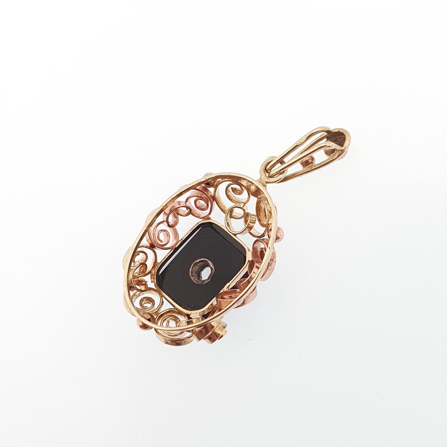 Antique 14k Gold Onyx Pendant Art Deco White Spinel Two Tone Gold Necklace Solid 14kt 585 Rose Yellow Vintage Jewellery Jewelry