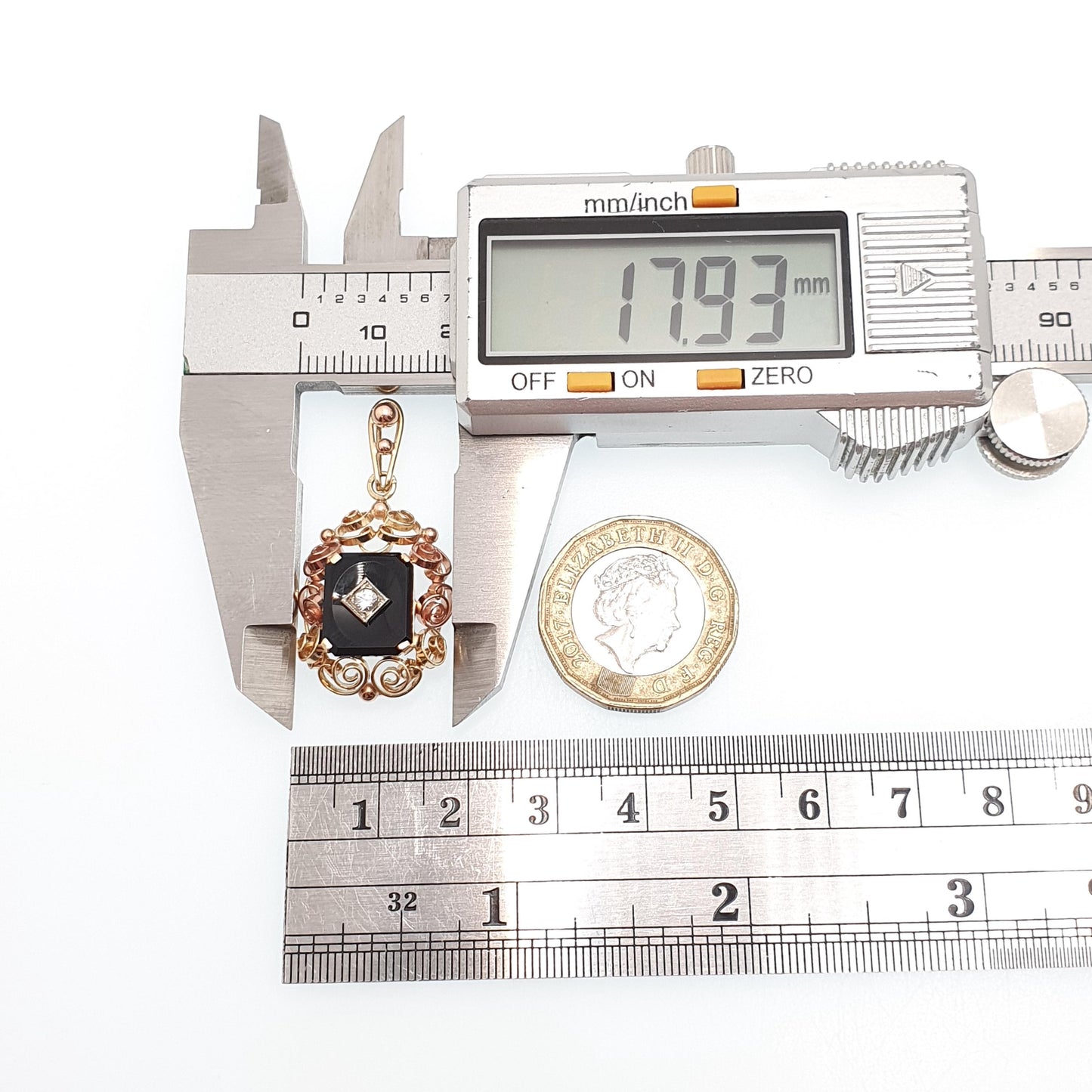 Antique 14k Gold Onyx Pendant Art Deco White Spinel Two Tone Gold Necklace Solid 14kt 585 Rose Yellow Vintage Jewellery Jewelry