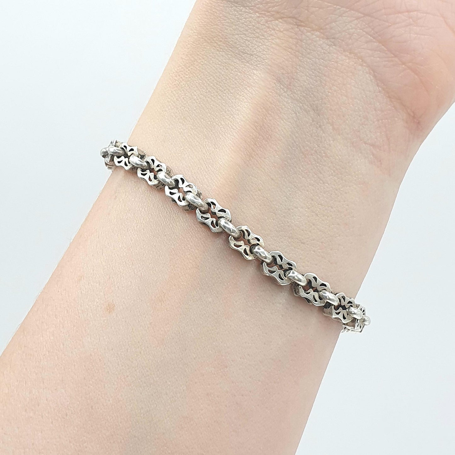 Antique Victorian Fancy Link Bracelet with Dog Clip Stars and Bars Style 7.48g 17.5cm Vintage Womens Jewelry
