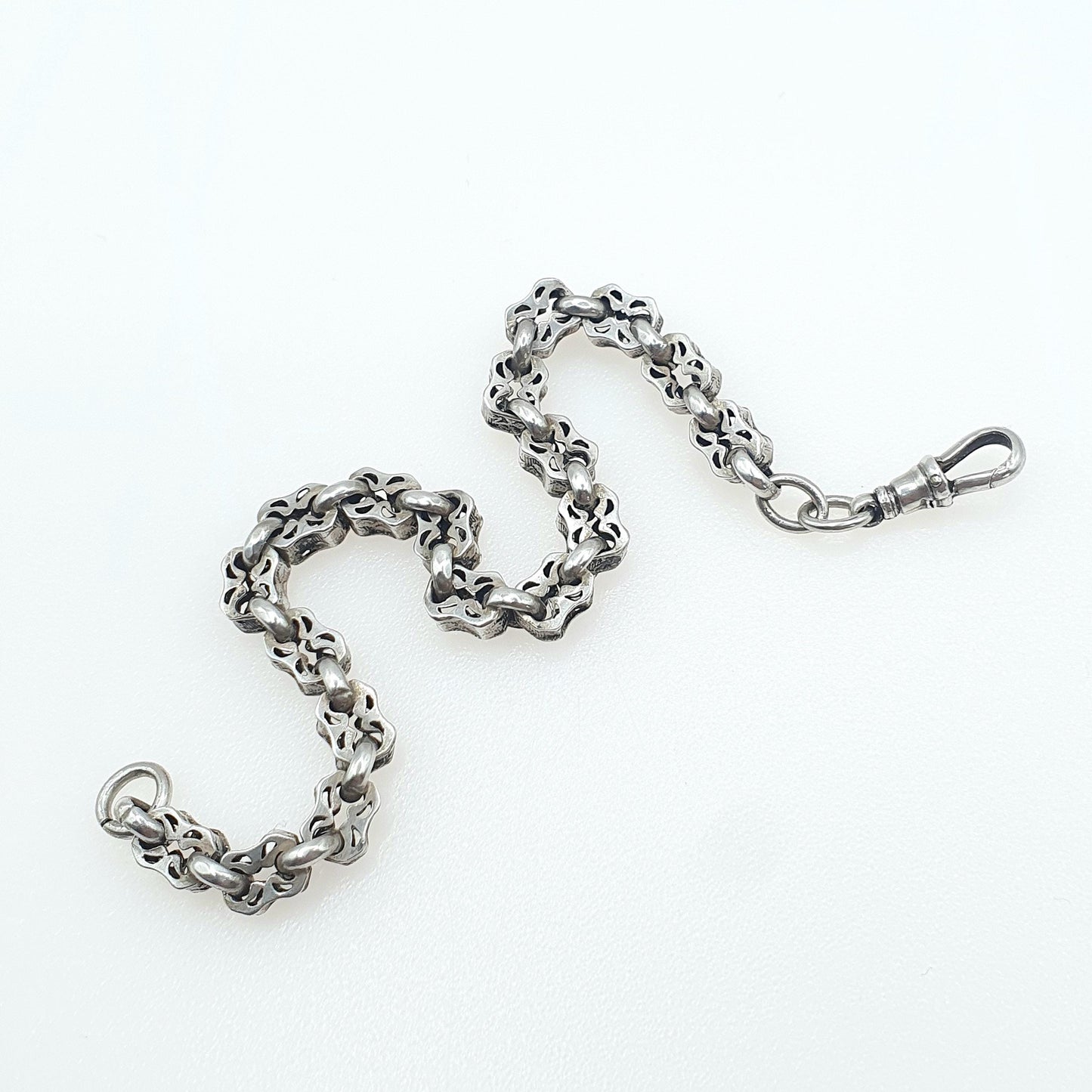 Antique Victorian Fancy Link Bracelet with Dog Clip Stars and Bars Style 7.48g 17.5cm Vintage Womens Jewelry