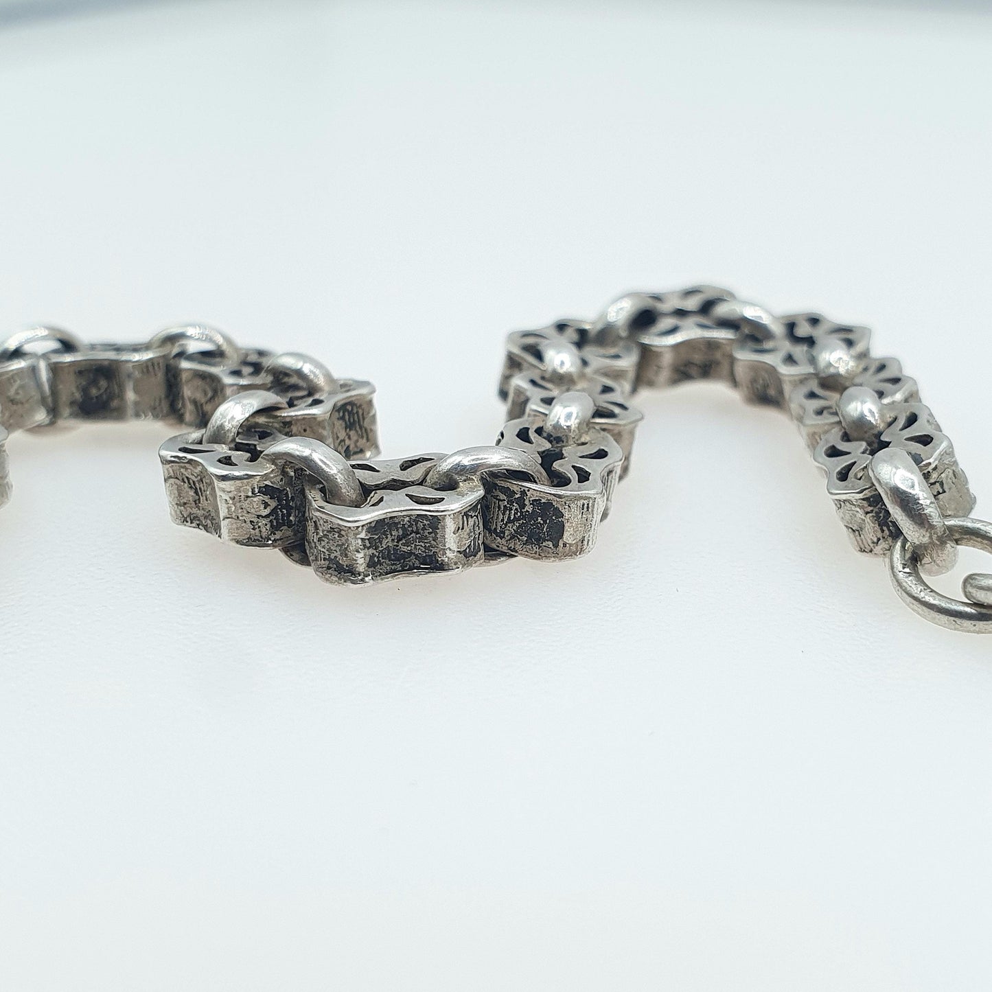 Antique Victorian Fancy Link Bracelet with Dog Clip Stars and Bars Style 7.48g 17.5cm Vintage Womens Jewelry