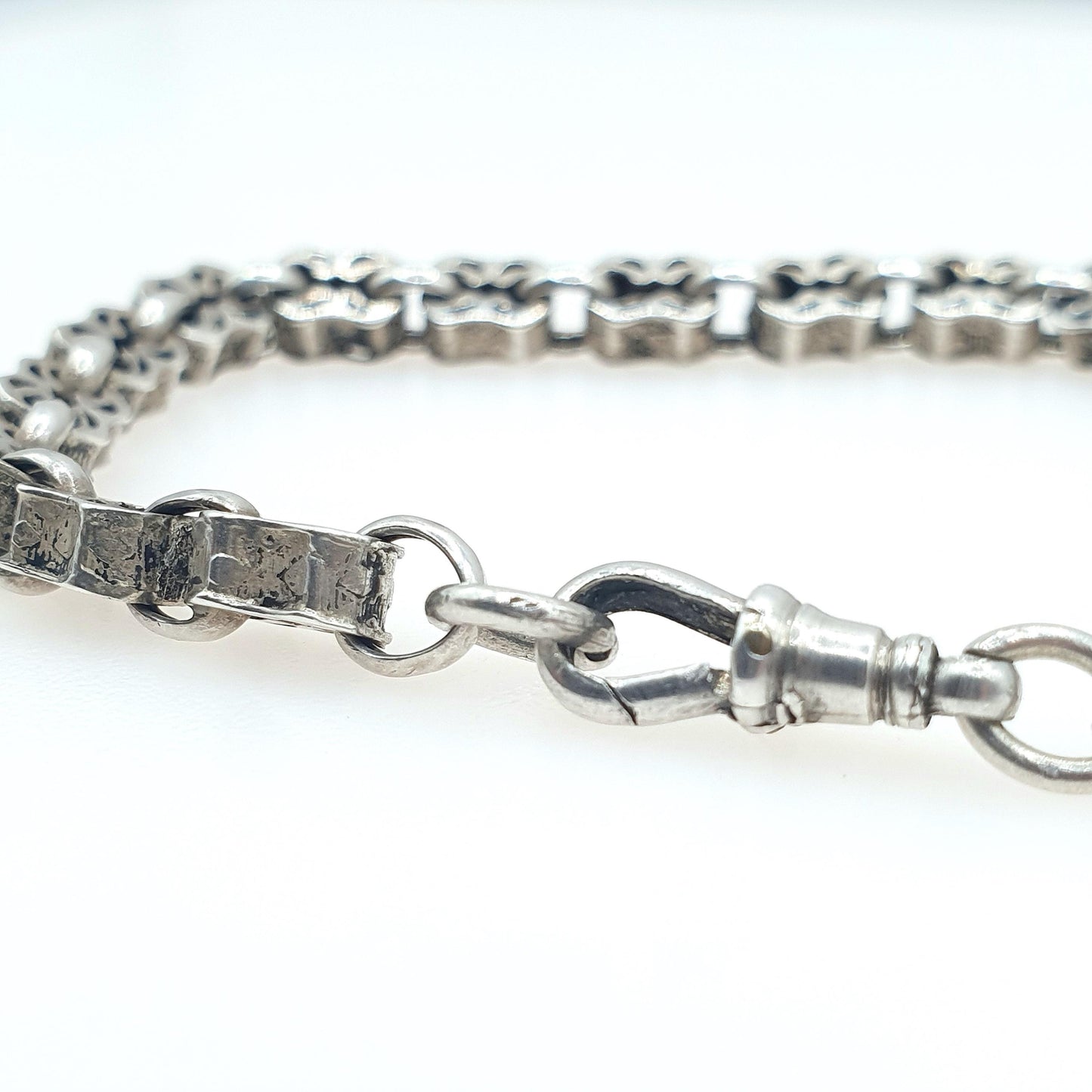 Antique Victorian Fancy Link Bracelet with Dog Clip Stars and Bars Style 7.48g 17.5cm Vintage Womens Jewelry
