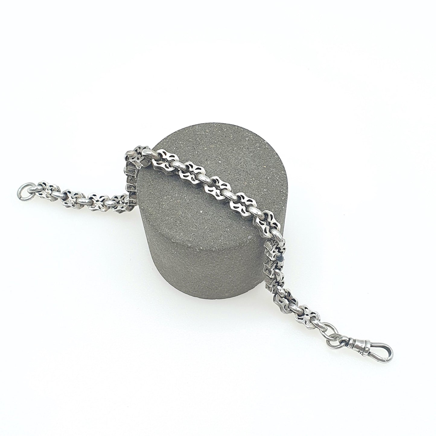 Antique Victorian Fancy Link Bracelet with Dog Clip Stars and Bars Style 7.48g 17.5cm Vintage Womens Jewelry