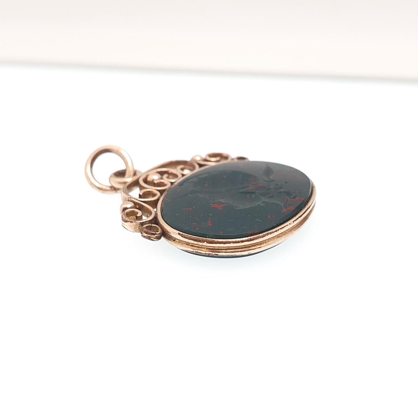 Antique Victorian Bloodstone Centurion Intaglio Pendant Necklace Rolled Gold Filled Solider Hand Carved Agate Gemstone Vintage