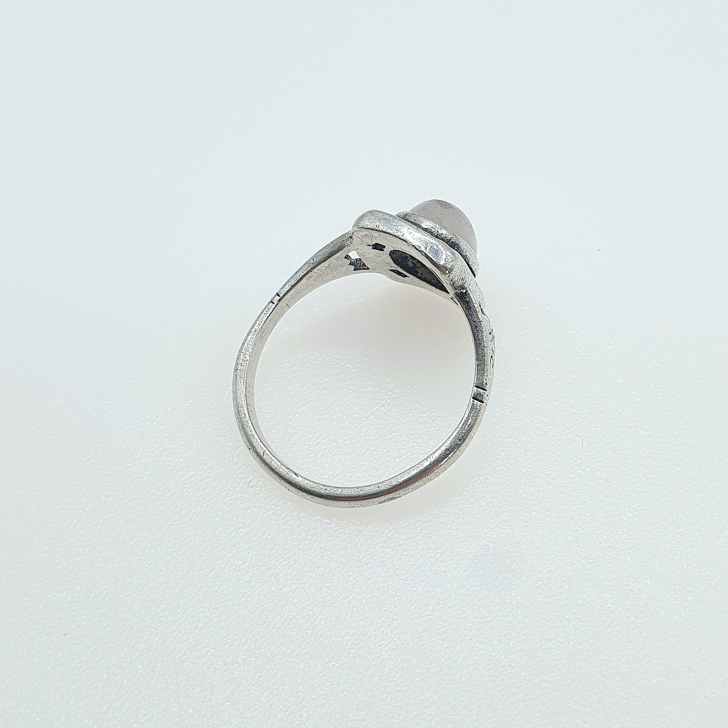 Antique Arts and Crafts Solid Silver Rose Quartz Ring Oval Cabochon Pink Quartz Jewelry Jewellery Vintage UK O.5 or US 7.5