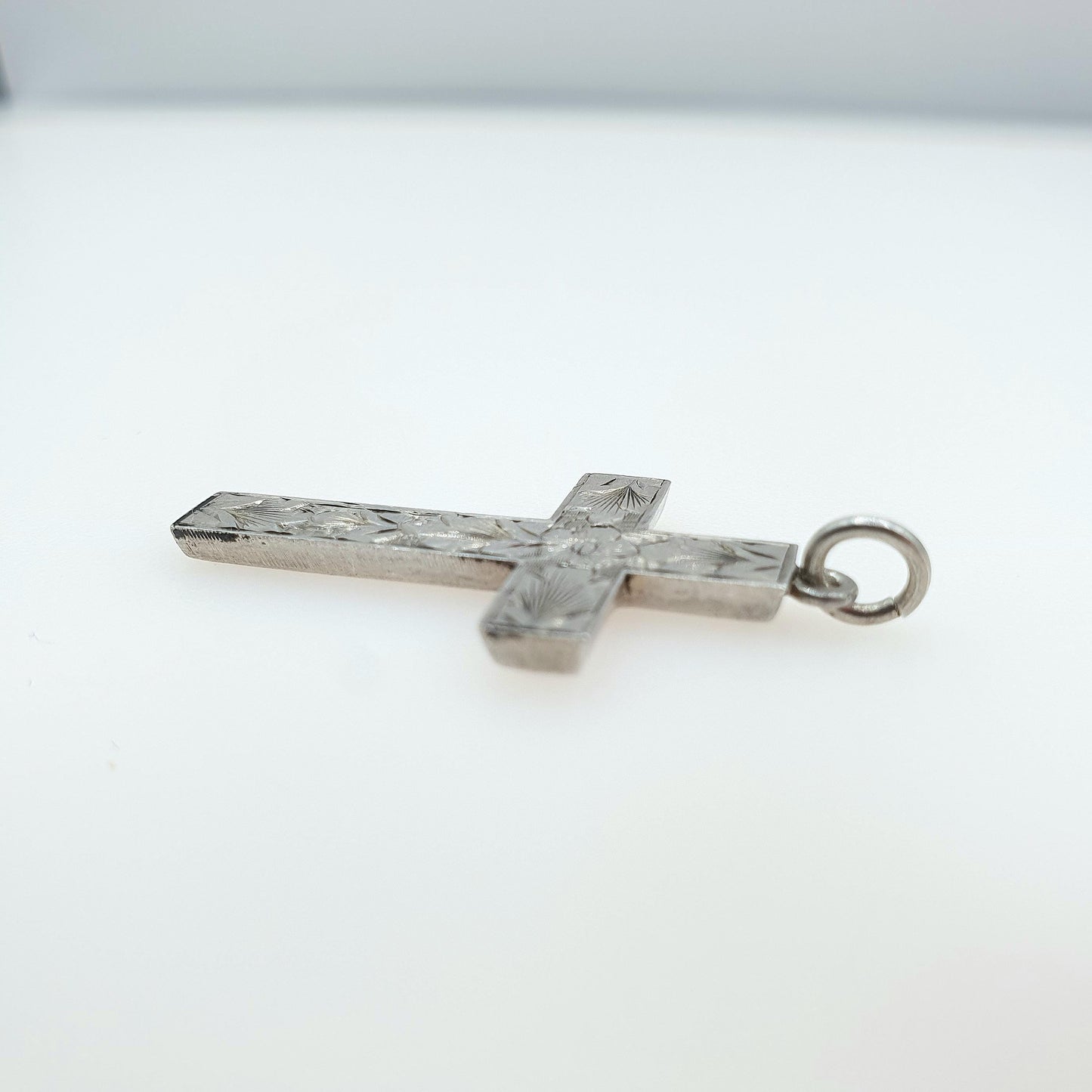 Antique Sterling Silver Crucifix Pendant Hand Engraved Cross Cruciform Christian Religious Mens Womens Jewelry Jewellery