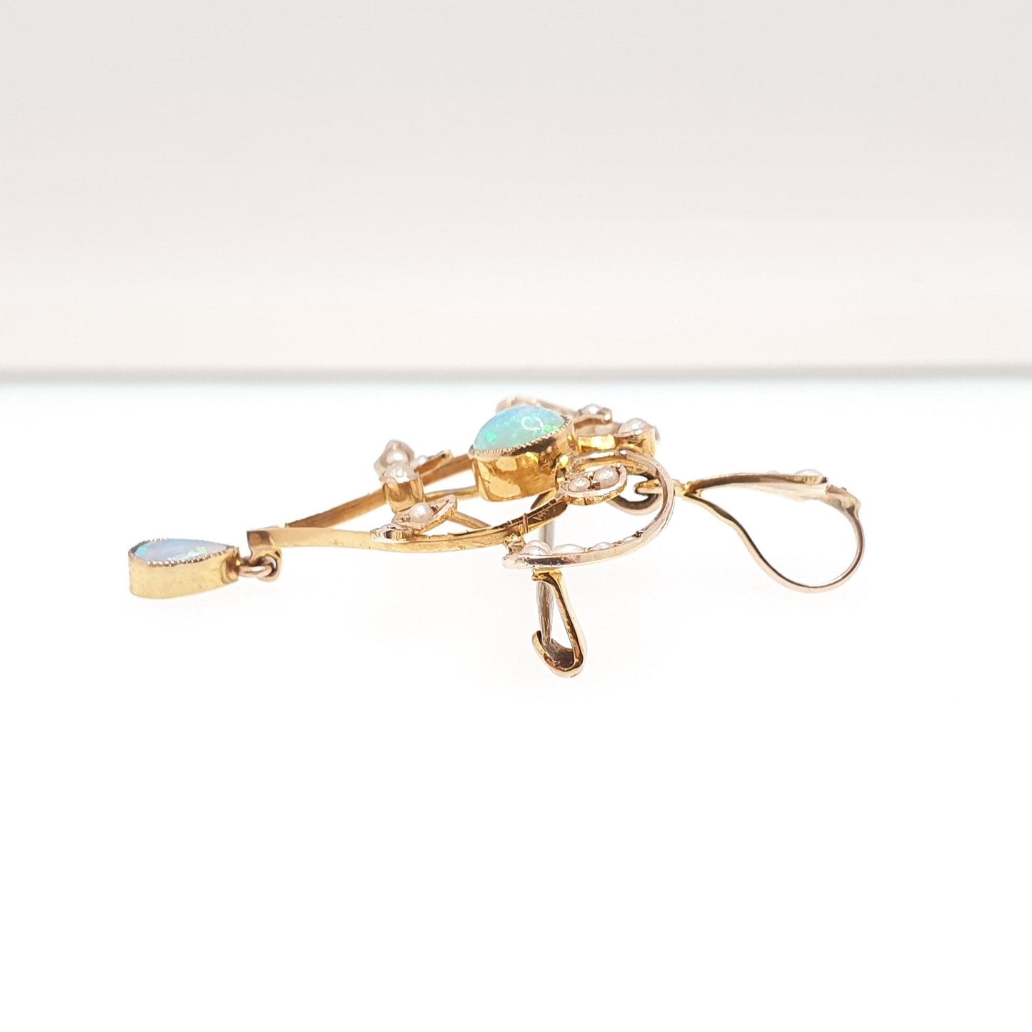 Antique 9ct Gold Opal & Pearl Necklace Pendant Brooch Art Nouveau Solid 9k 9kt Carat Vintage Natural Gemstones Jewelry Jewellery