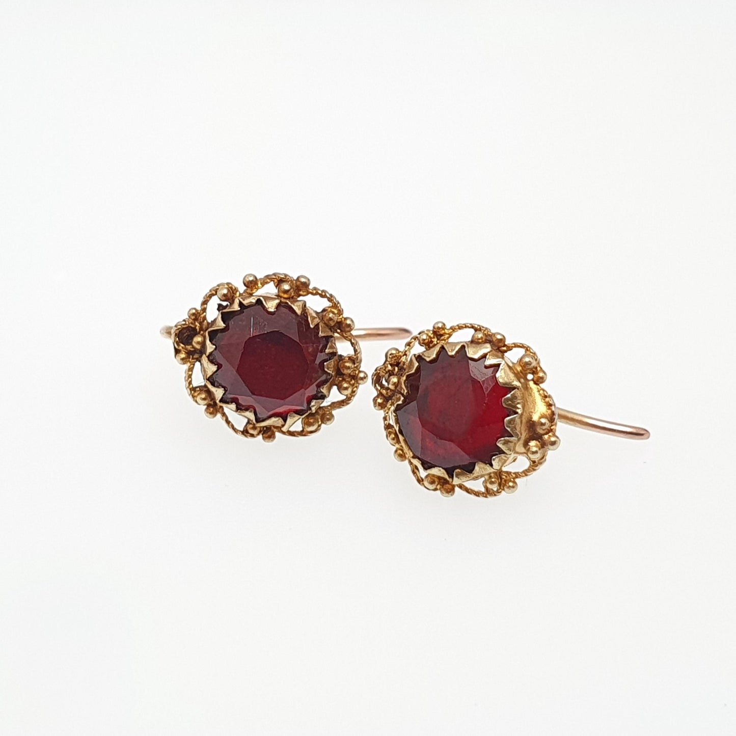Antique 9k 9ct Gold Garnet Earrings Victorian Foiled Gemstone Solid 375 Filigree Hook Drop Womens Jewelry Jewellery