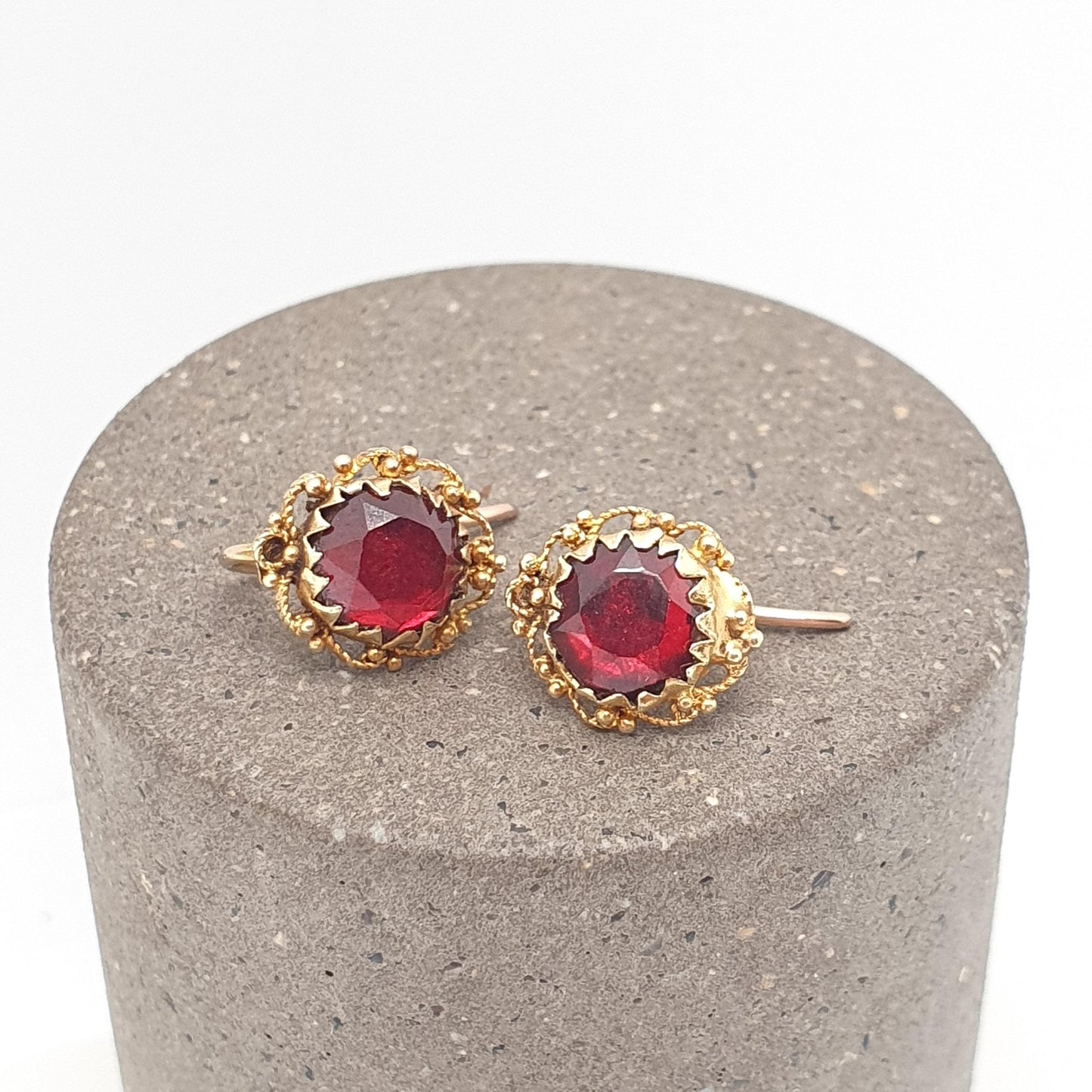Antique 9k 9ct Gold Garnet Earrings Victorian Foiled Gemstone Solid 375 Filigree Hook Drop Womens Jewelry Jewellery
