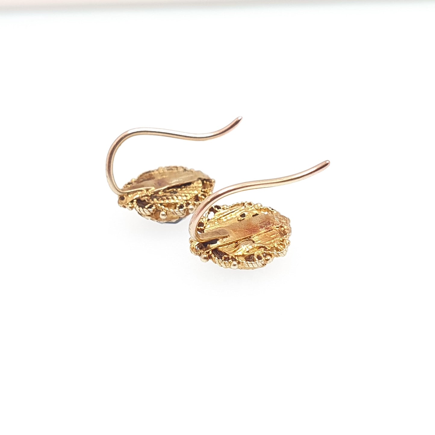 Antique 9k 9ct Gold Garnet Earrings Victorian Foiled Gemstone Solid 375 Filigree Hook Drop Womens Jewelry Jewellery